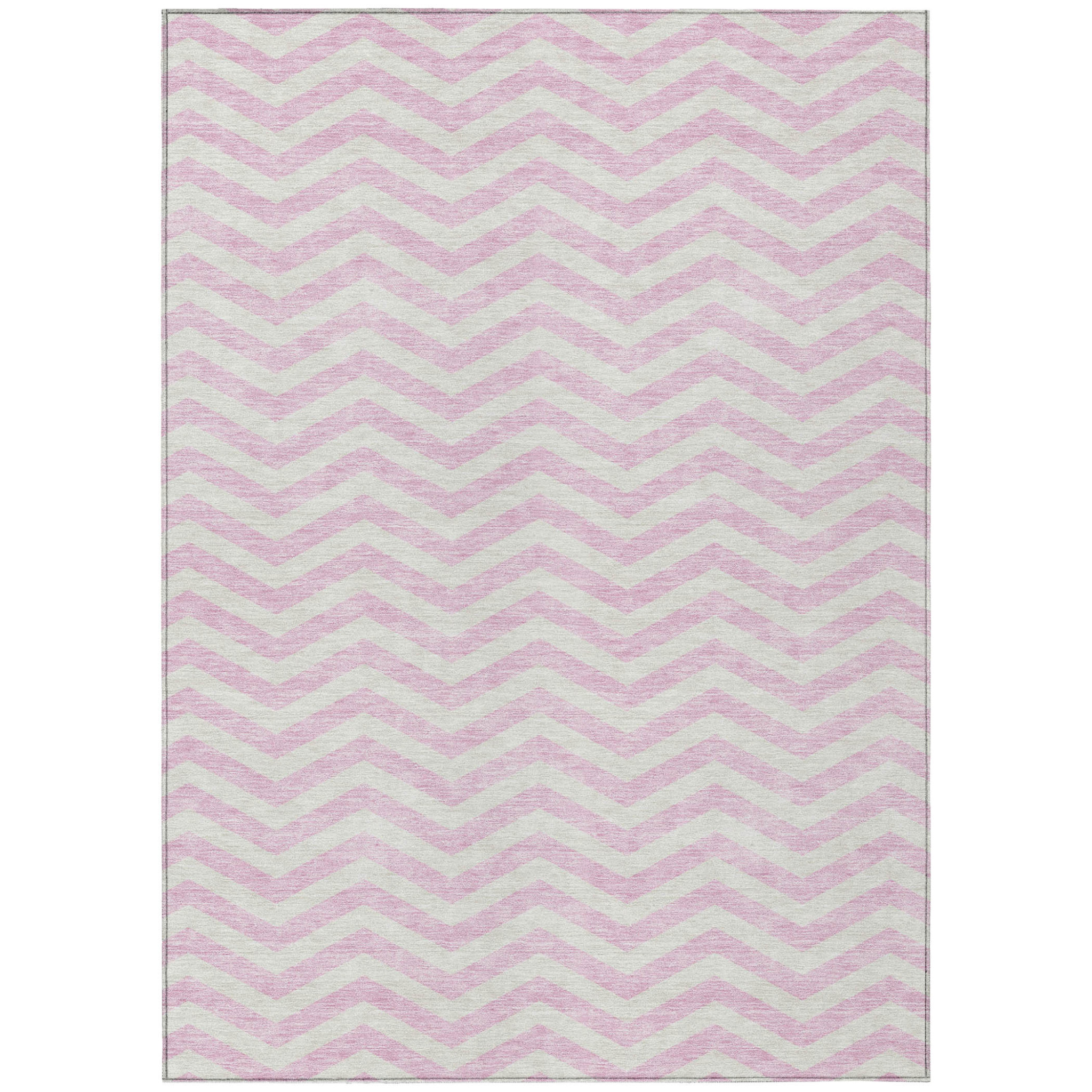 9' X 12' Pink And Gray Chevron Washable Indoor Outdoor Area Rug-595341-1