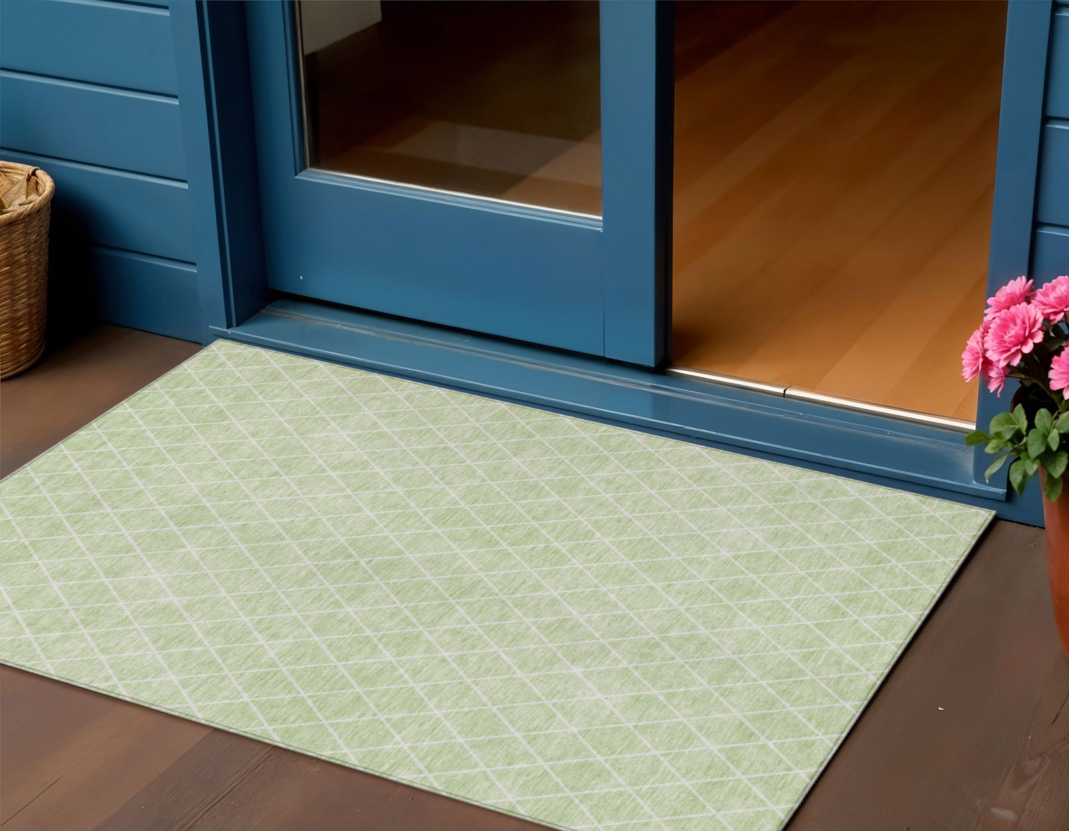 3' X 5' Mint Green And Ivory Geometric Washable Indoor Outdoor Area Rug-596123-1