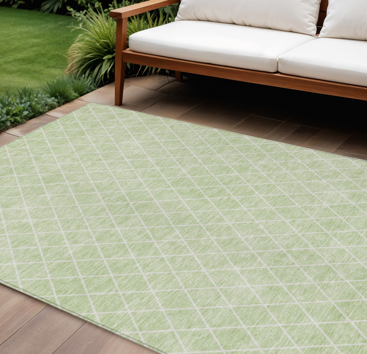 9' X 12' Mint Green And Ivory Geometric Washable Indoor Outdoor Area Rug-596127-1
