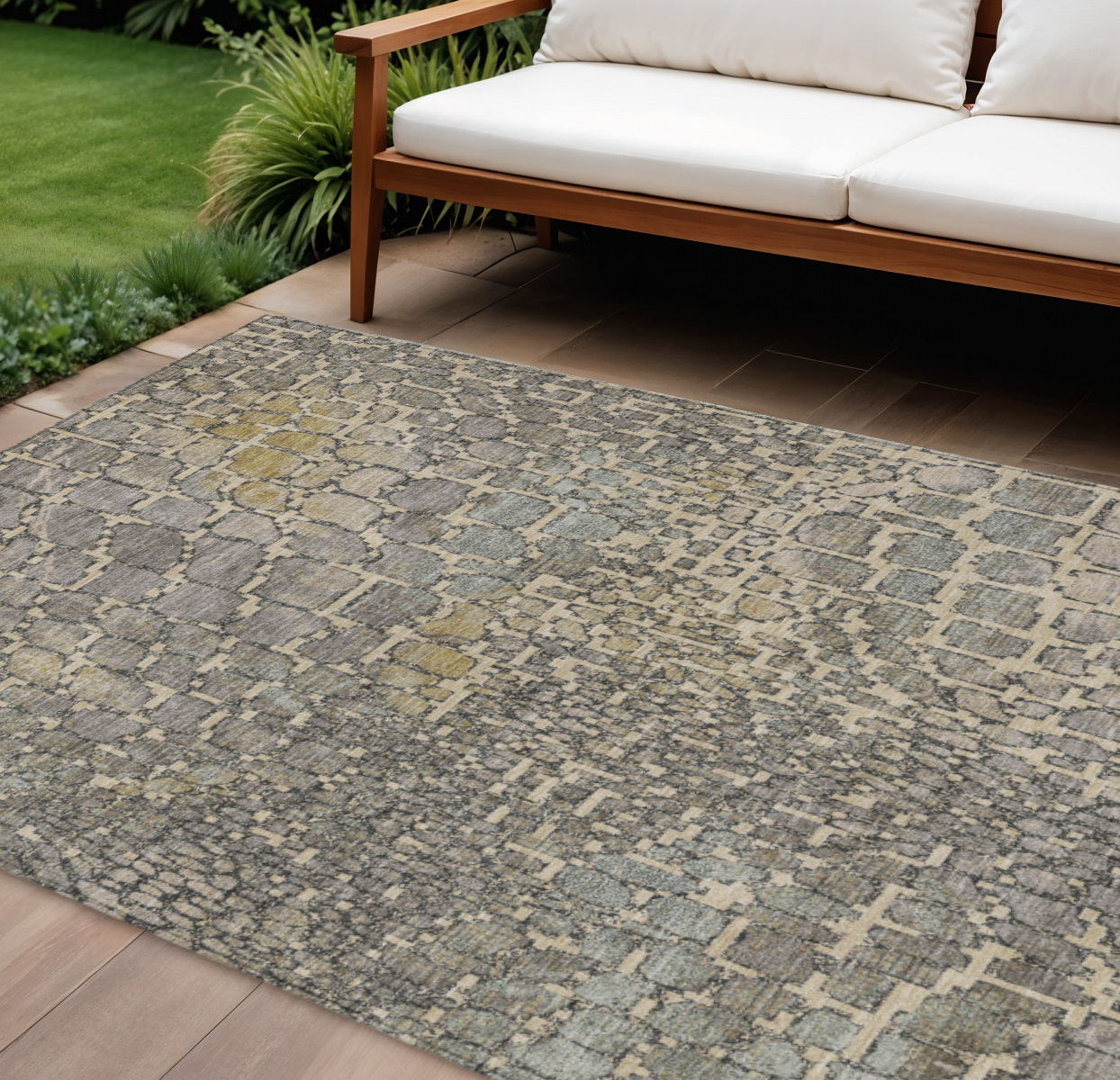 8' X 10' Ivory Gray And Black Abstract Washable Indoor Outdoor Area Rug-596821-1