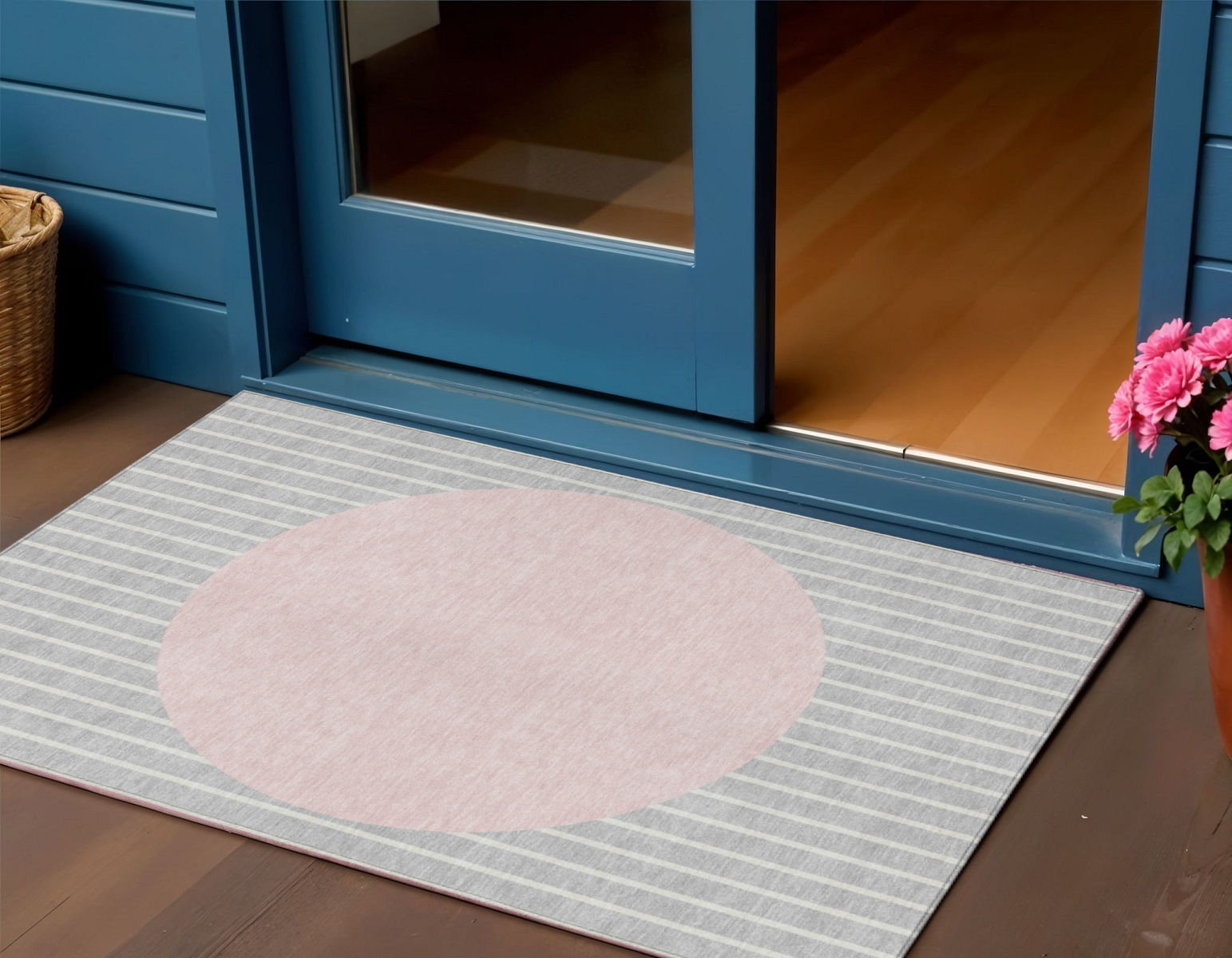 3' X 5' Silver And Pink Striped Washable Indoor Outdoor Area Rug-597193-1