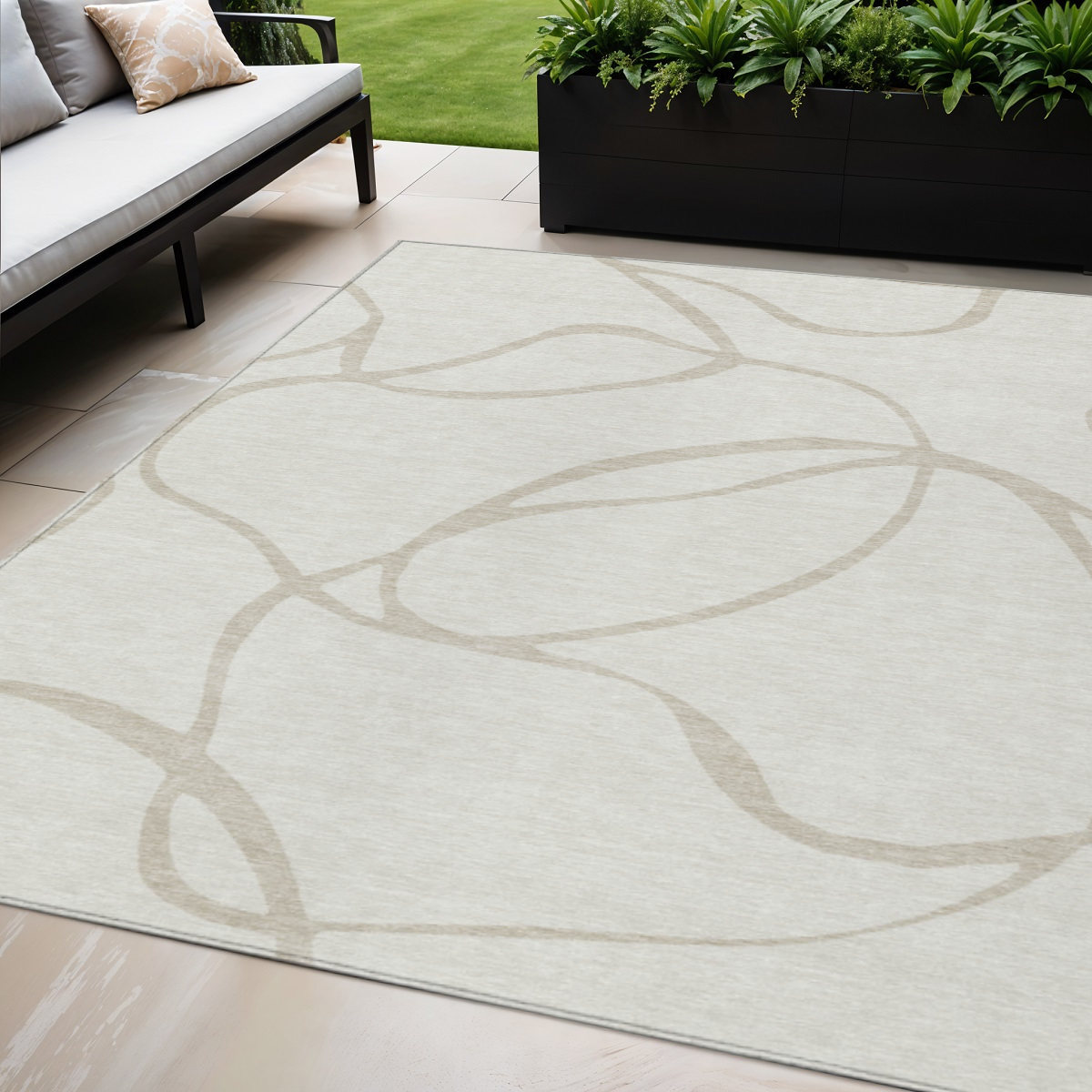 5' X 8' Ivory And Beige Abstract Washable Indoor Outdoor Area Rug-597488-1