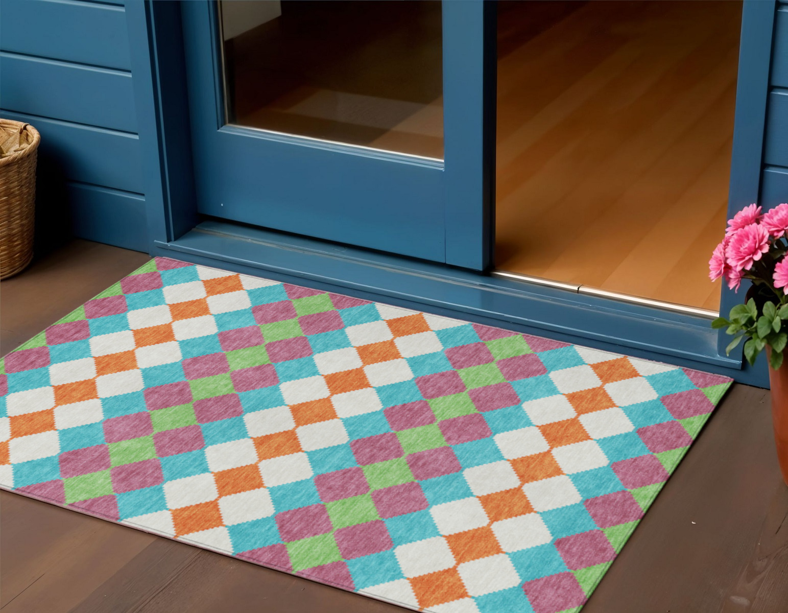3' X 5' Blush Blue And Copper Geometric Washable Indoor Outdoor Area Rug-597878-1