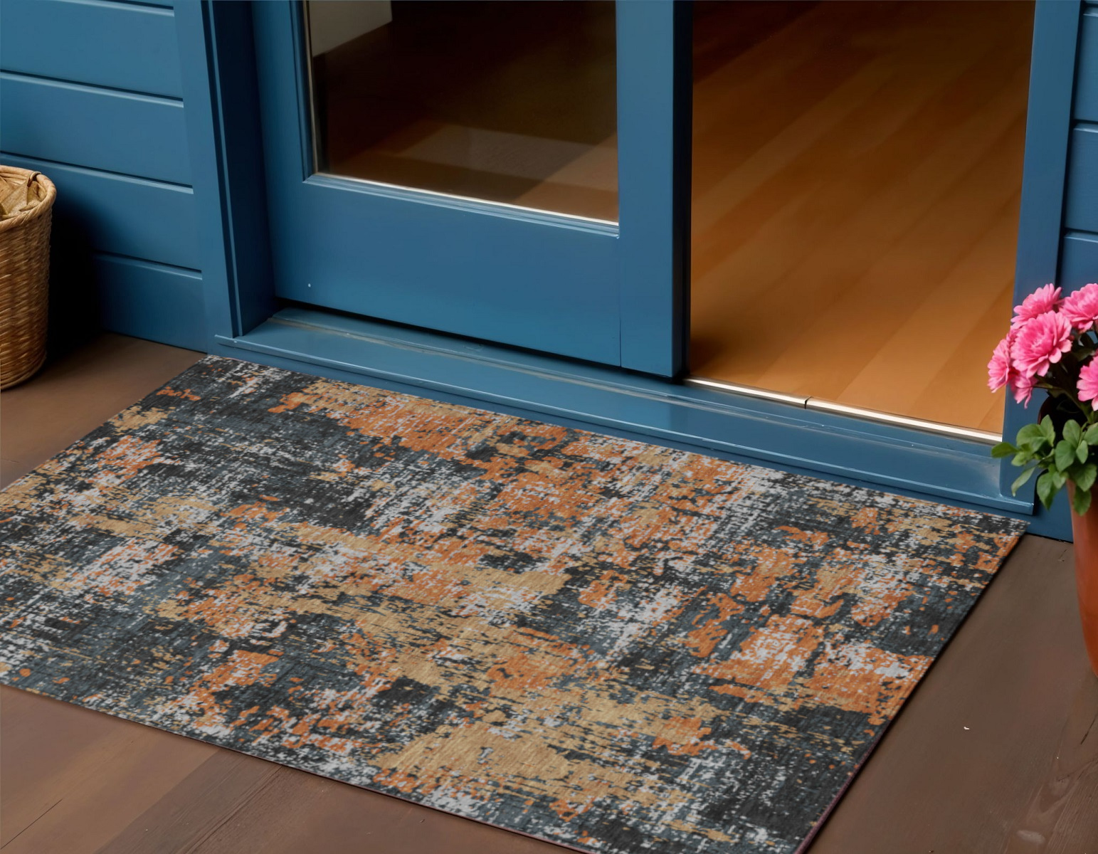 3' X 5' Charcoal Copper And Ivory Abstract Washable Indoor Outdoor Area Rug-597944-1