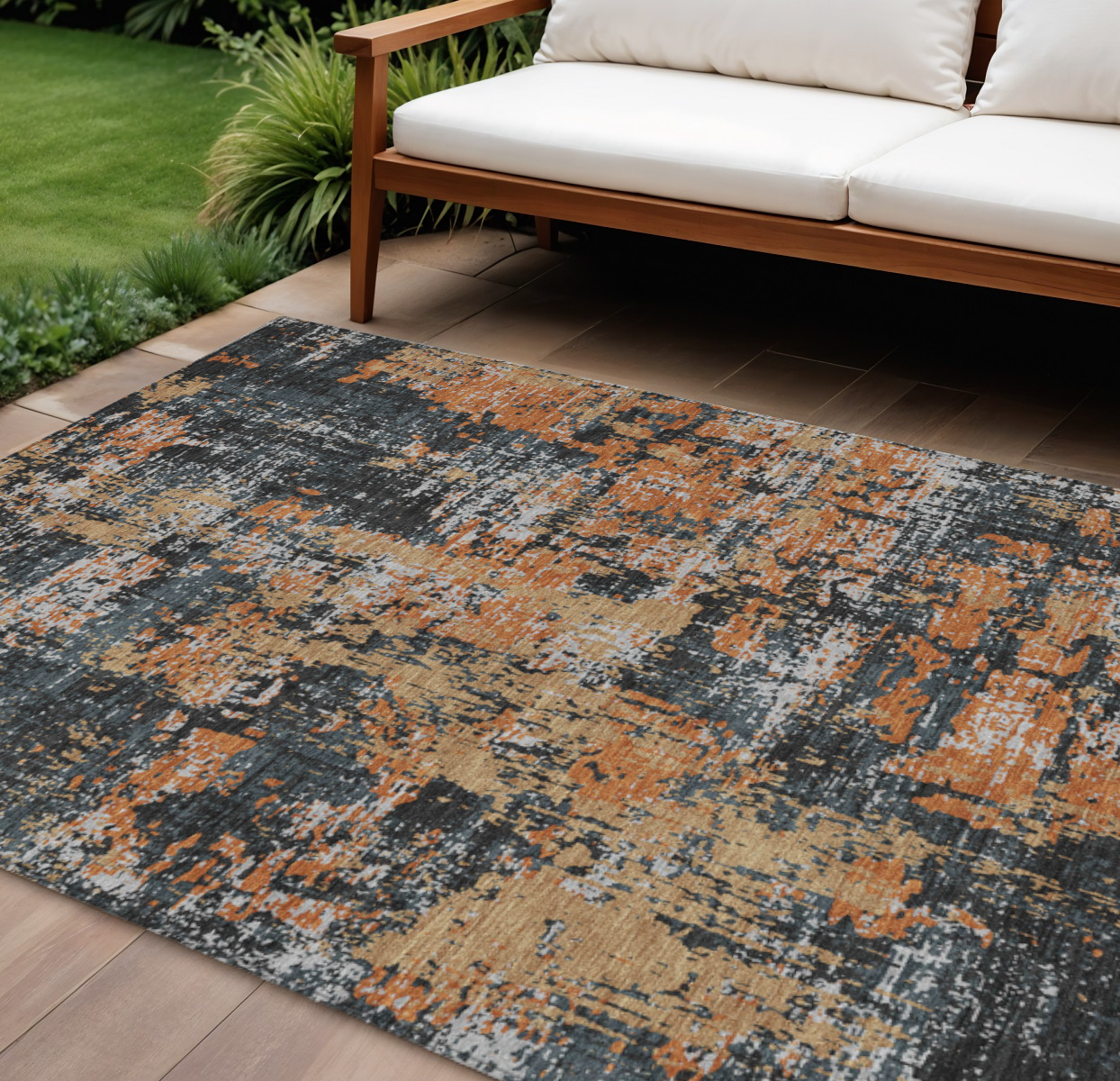 9' X 12' Charcoal Copper And Ivory Abstract Washable Indoor Outdoor Area Rug-597948-1
