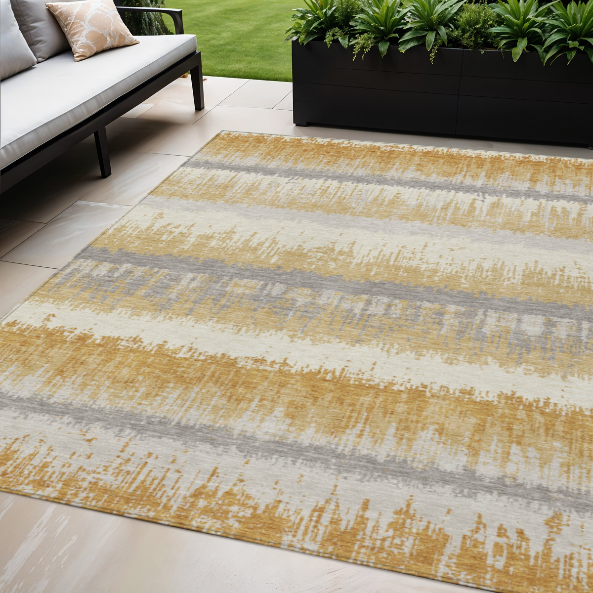 5' X 8' Gold Copper And Gray Striped Washable Indoor Outdoor Area Rug-598347-1