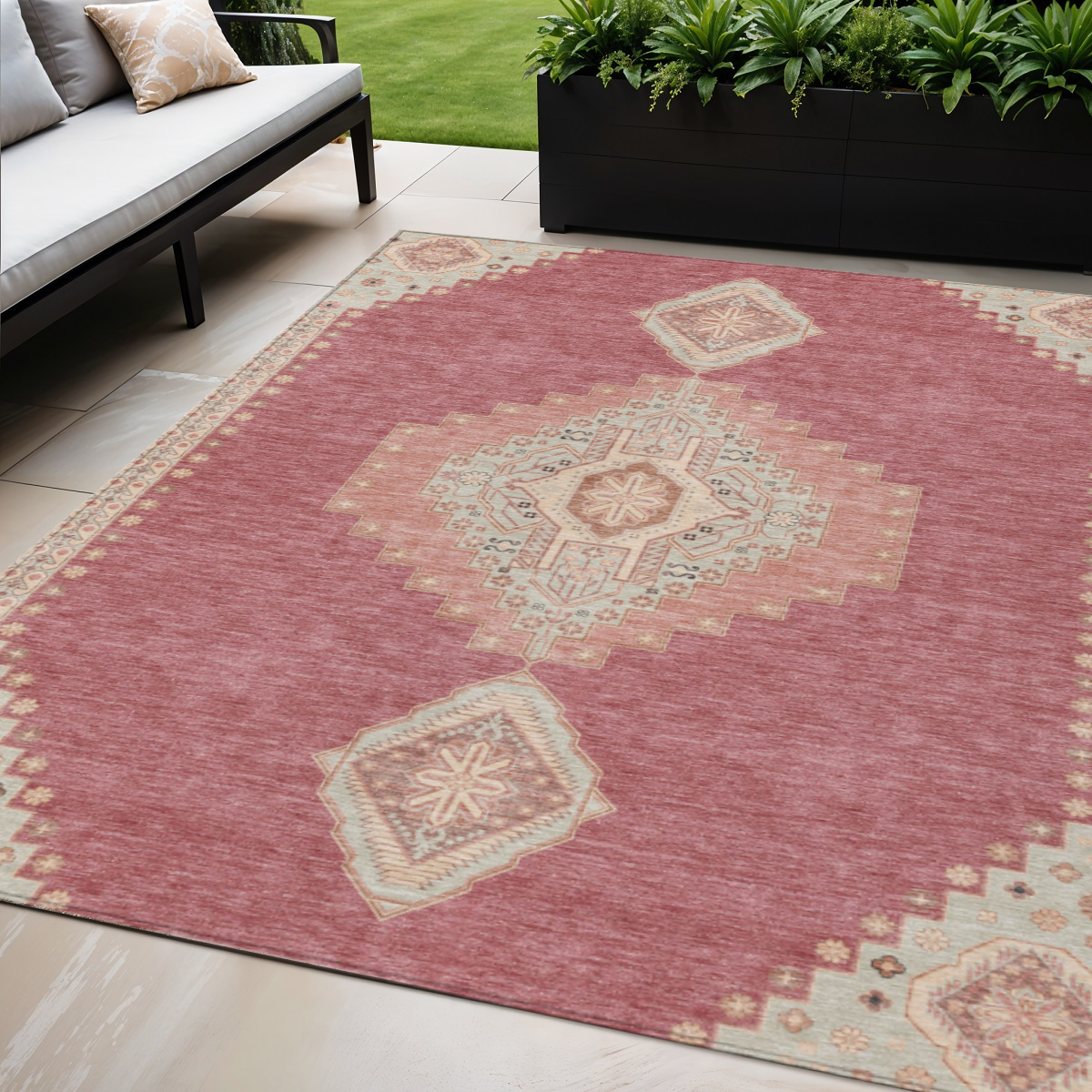 5' X 8' Blush Gray And Beige Oriental Washable Indoor Outdoor Area Rug-598389-1