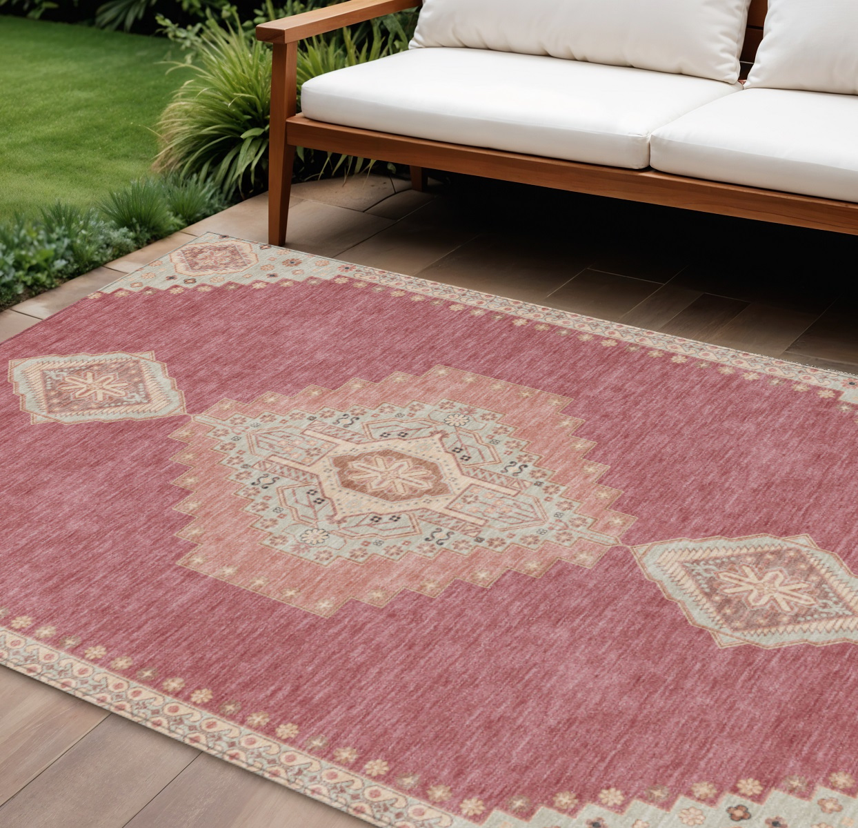 8' X 10' Blush Gray And Beige Oriental Washable Indoor Outdoor Area Rug-598391-1