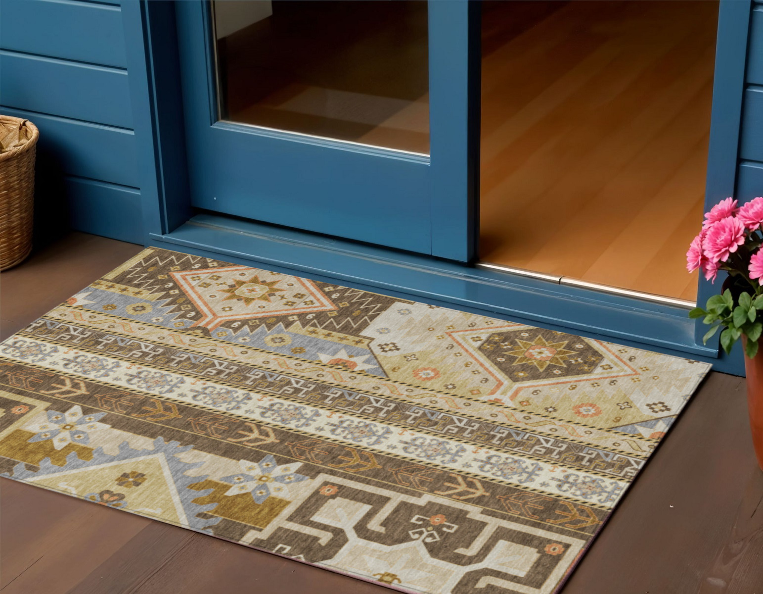 3' X 5' Brown Beige And Ivory Aztec Washable Indoor Outdoor Area Rug-598460-1