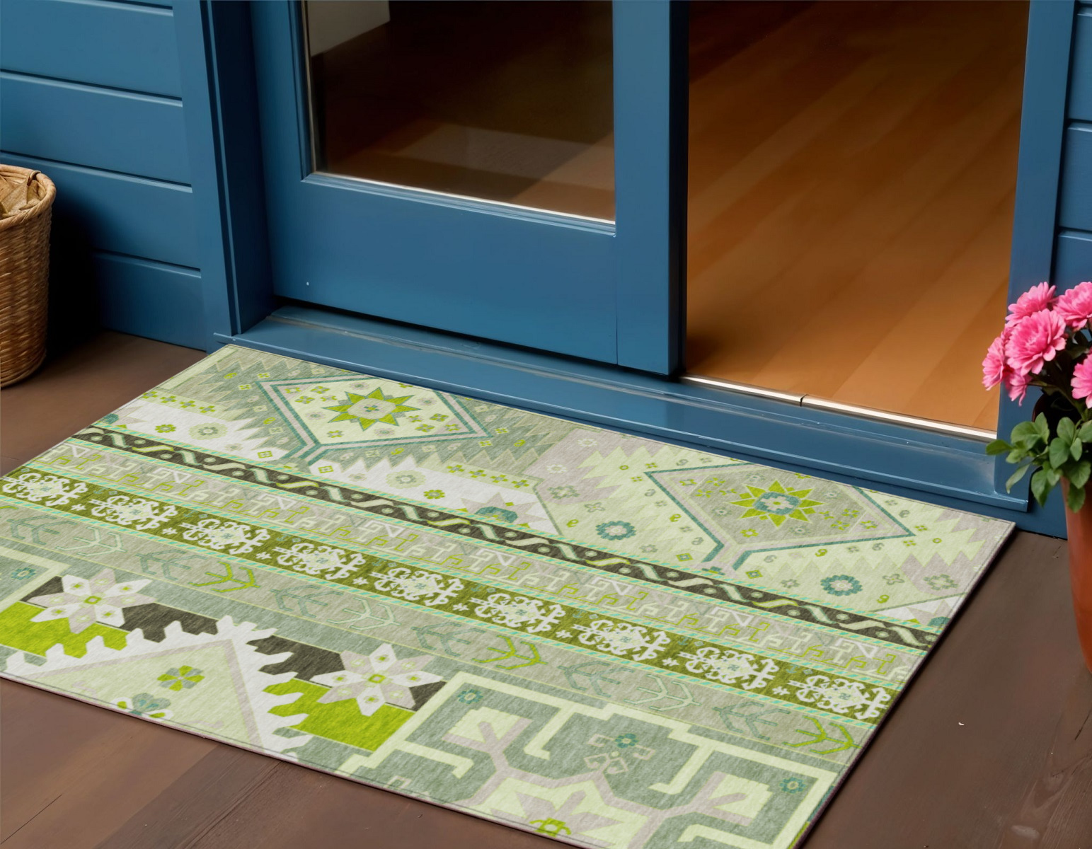 3' X 5' Sage Olive Green And Ivory Aztec Washable Indoor Outdoor Area Rug-598508-1