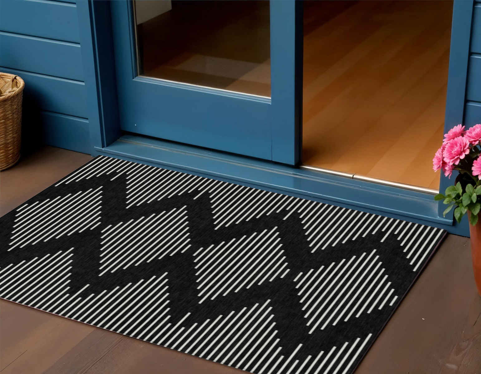 3' X 5' Black And Ivory Geometric Washable Indoor Outdoor Area Rug-598532-1