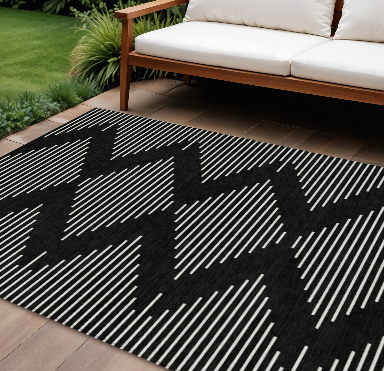 10' X 14' Black And Ivory Geometric Washable Indoor Outdoor Area Rug-598537-1