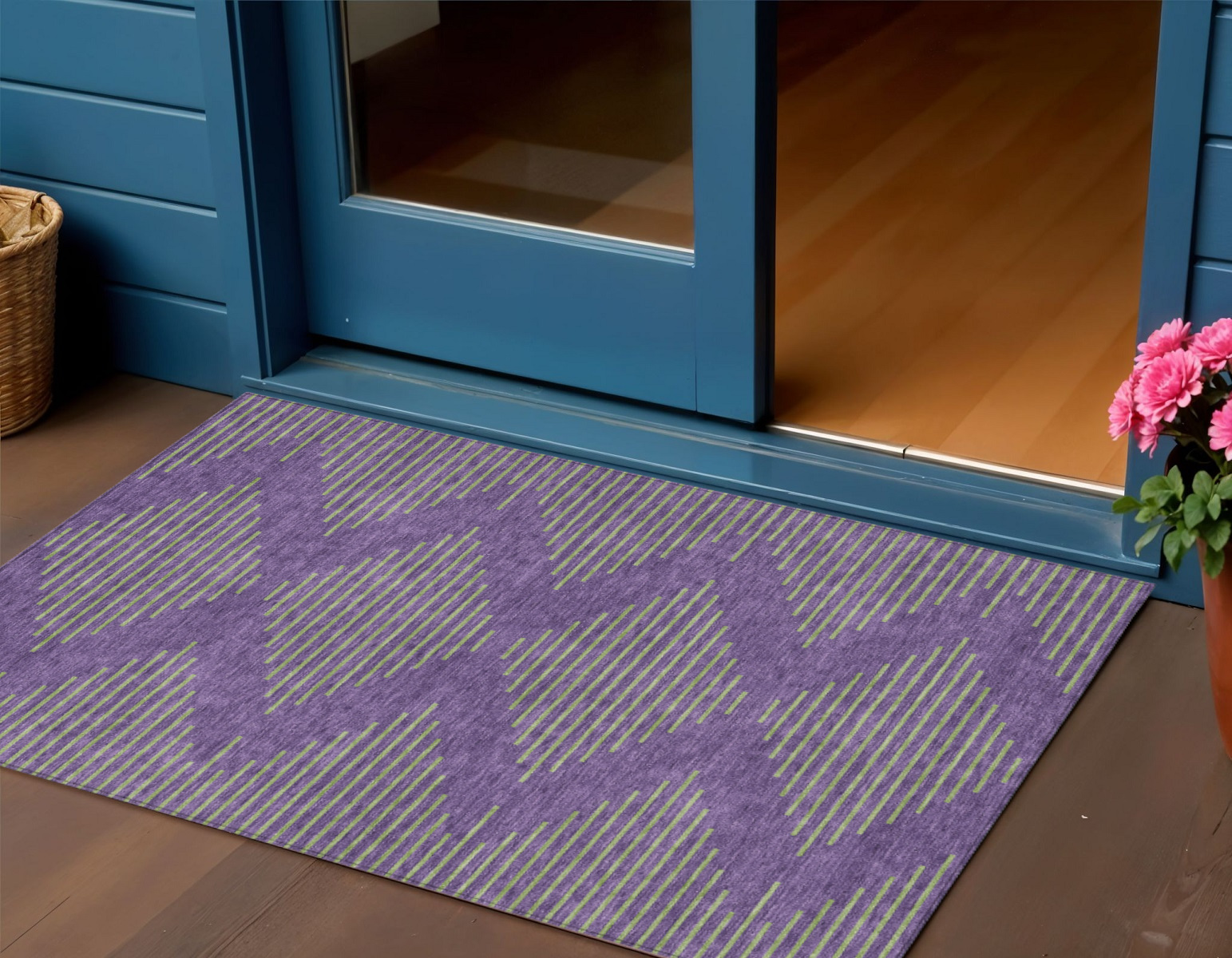 3' X 5' Purple And Green Geometric Washable Indoor Outdoor Area Rug-598776-1