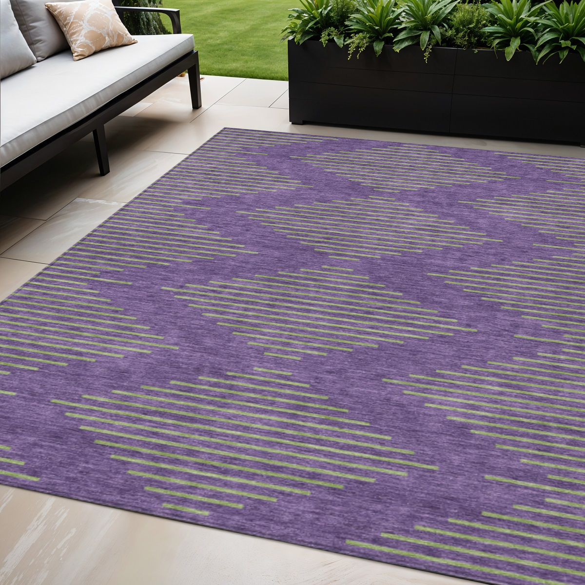 5' X 8' Purple And Green Geometric Washable Indoor Outdoor Area Rug-598777-1
