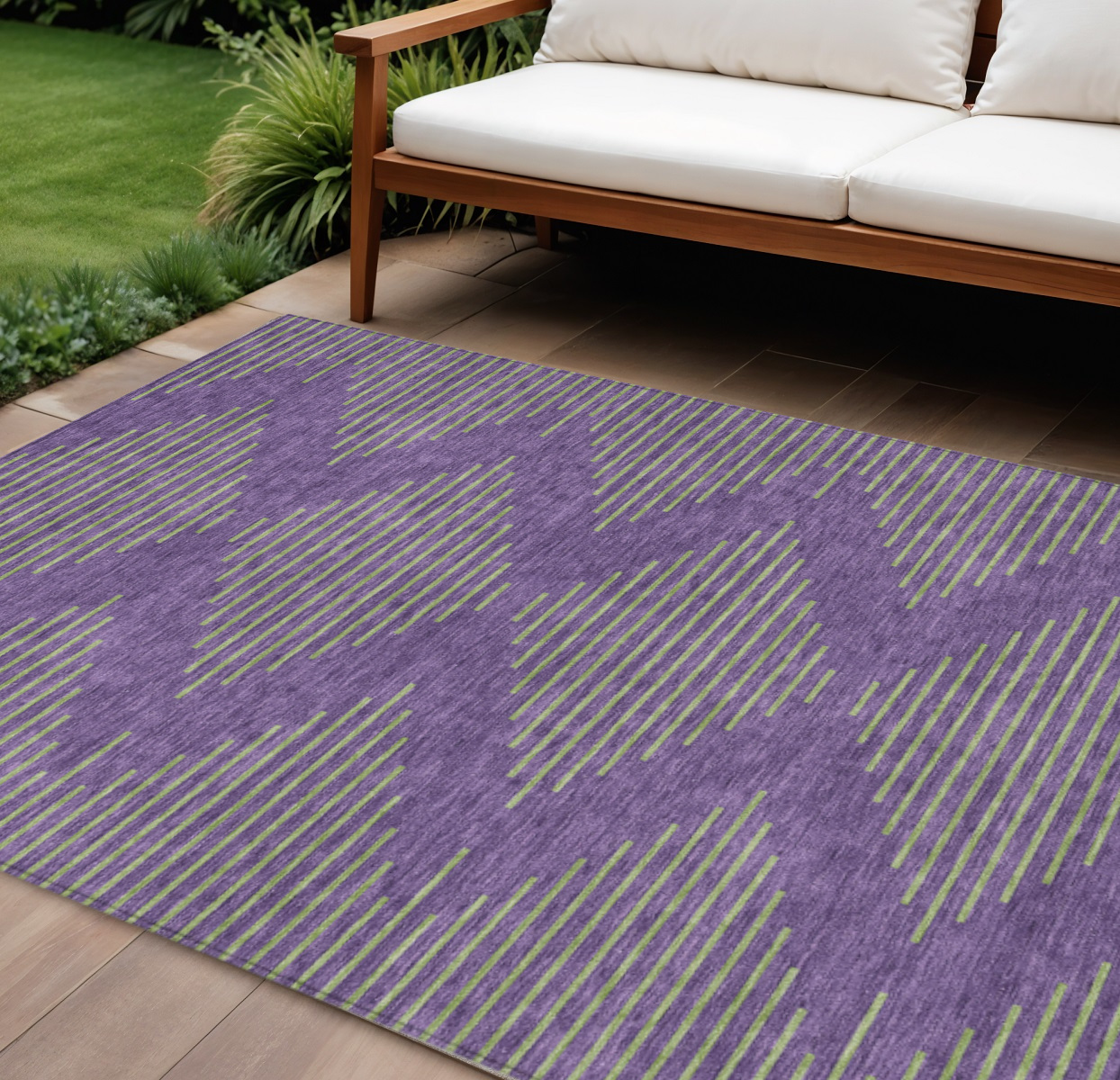 10' X 14' Purple And Green Geometric Washable Indoor Outdoor Area Rug-598781-1