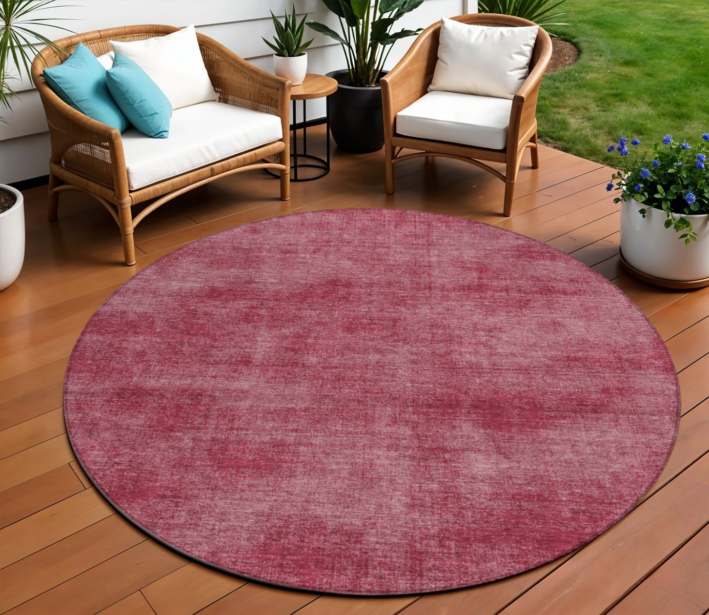 8' Red Round Washable Indoor Outdoor Area Rug-598814-1