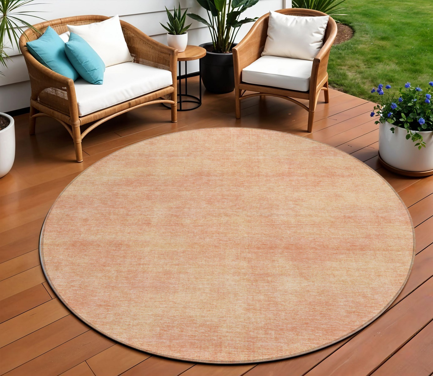 8' Peach Round Washable Indoor Outdoor Area Rug-598838-1