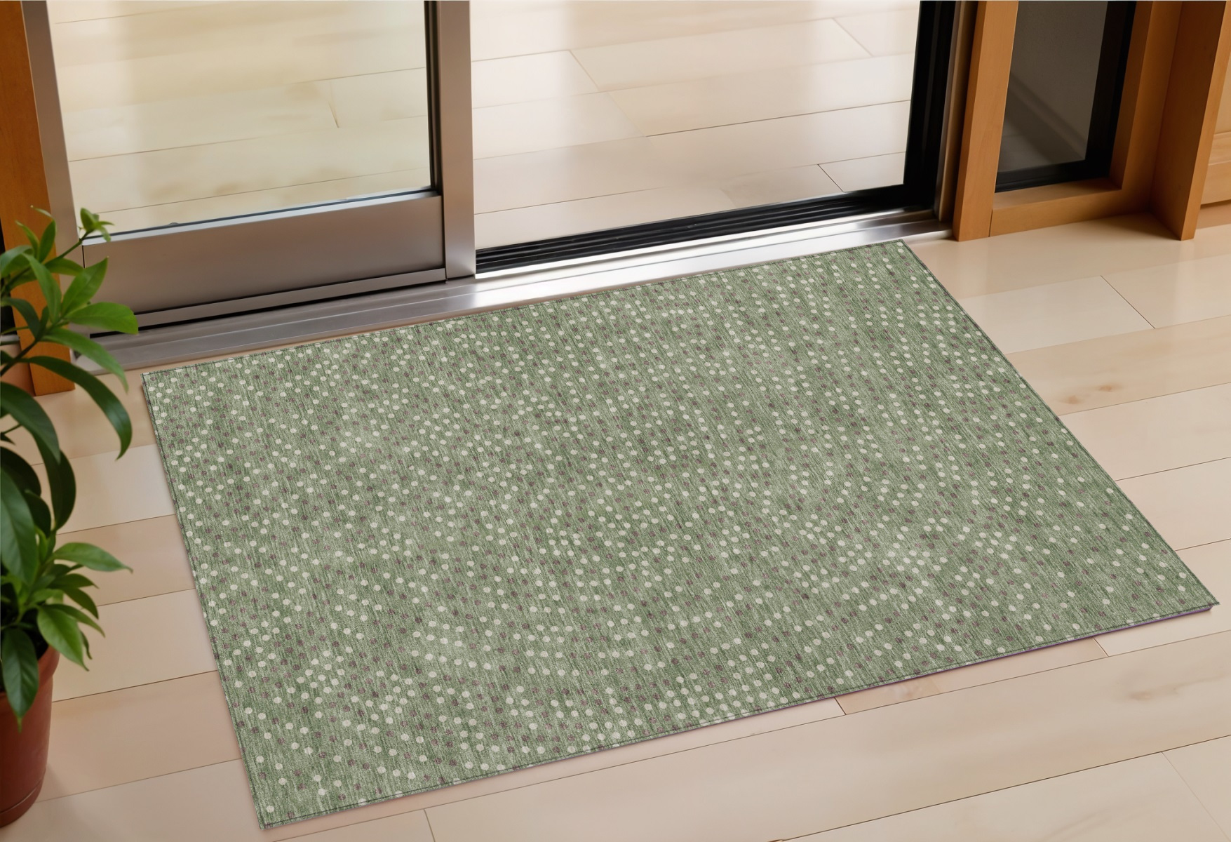 3' X 5' Sage Gray And Ivory Polka Dot Washable Indoor Outdoor Area Rug-599076-1