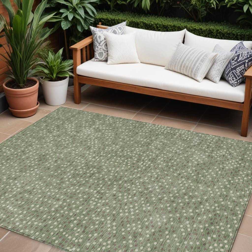 10' X 14' Sage Gray And Ivory Polka Dot Washable Indoor Outdoor Area Rug-599081-1