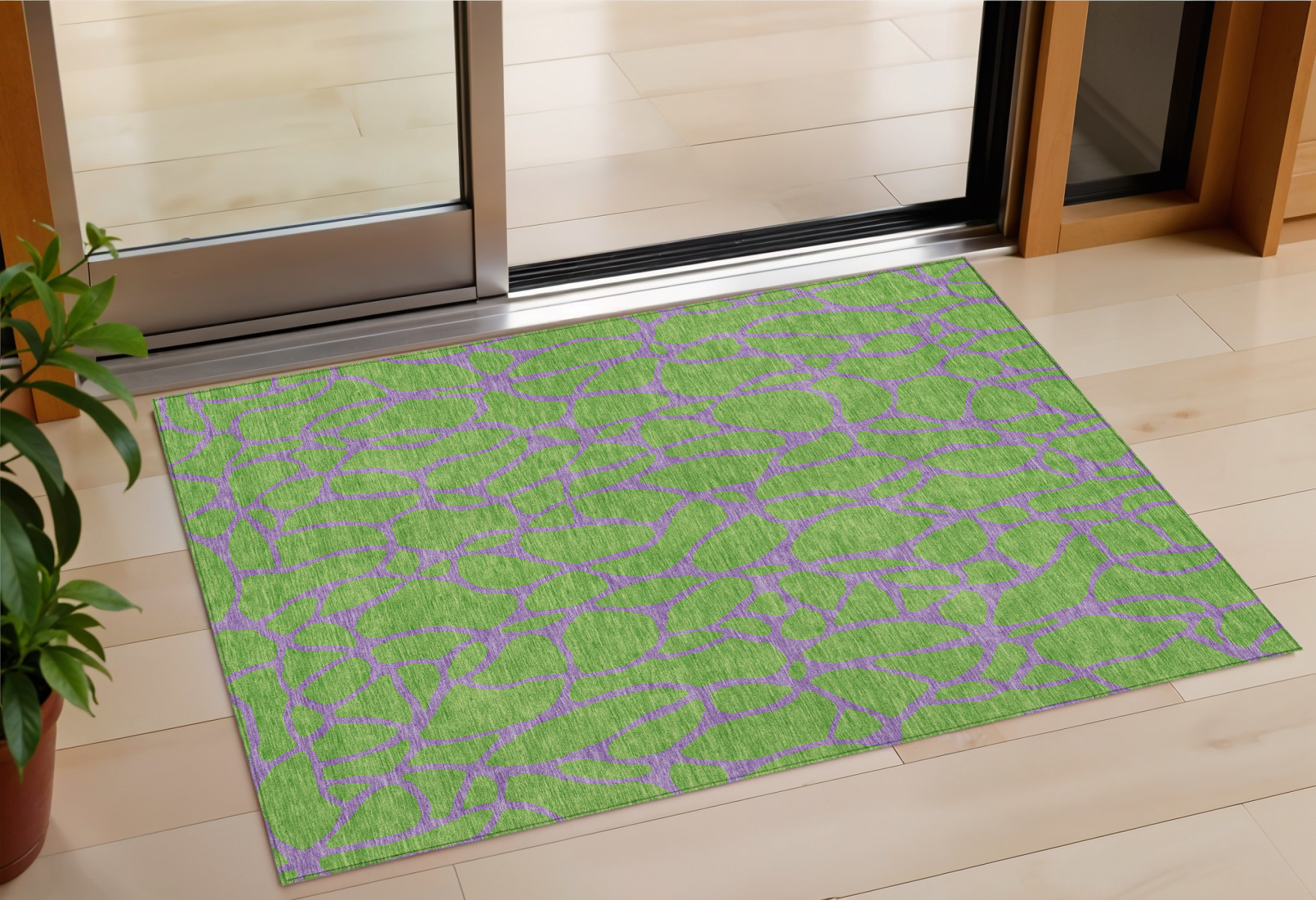 3' X 5' Lime Green And Purple Geometric Washable Indoor Outdoor Area Rug-599208-1