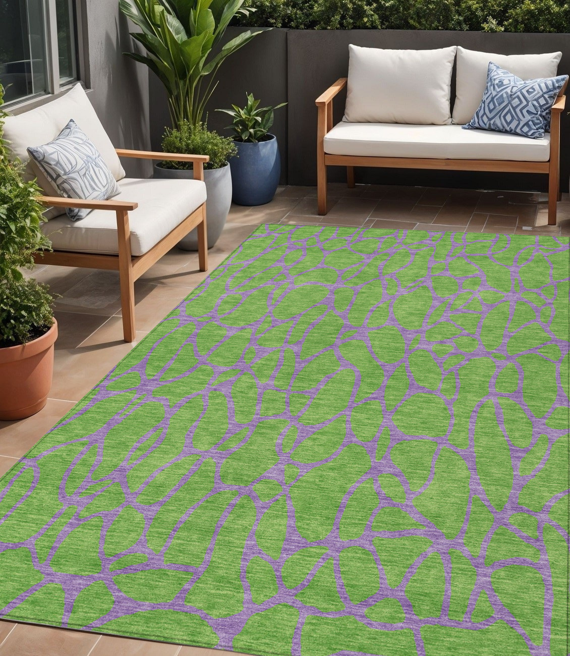 5' X 8' Lime Green And Purple Geometric Washable Indoor Outdoor Area Rug-599209-1