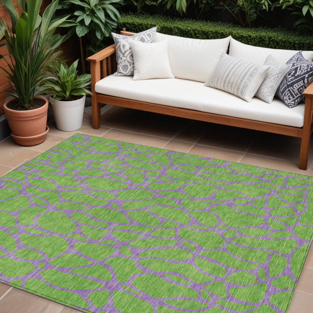 10' X 14' Lime Green And Purple Geometric Washable Indoor Outdoor Area Rug-599213-1