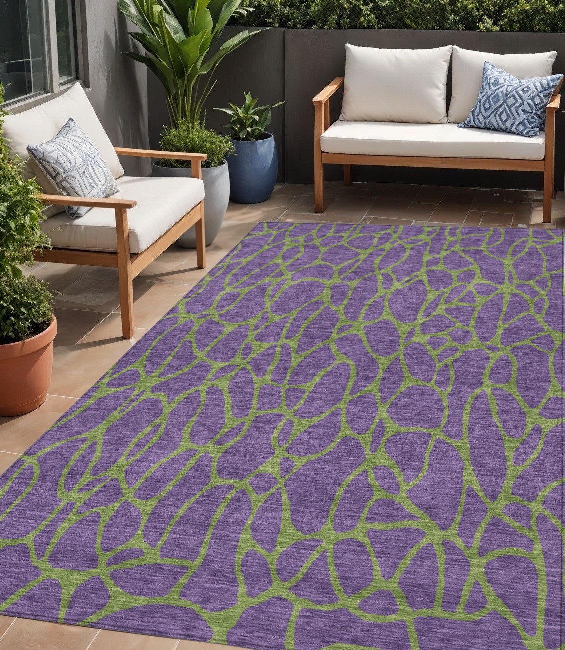 5' X 8' Purple And Green Geometric Washable Indoor Outdoor Area Rug-599233-1