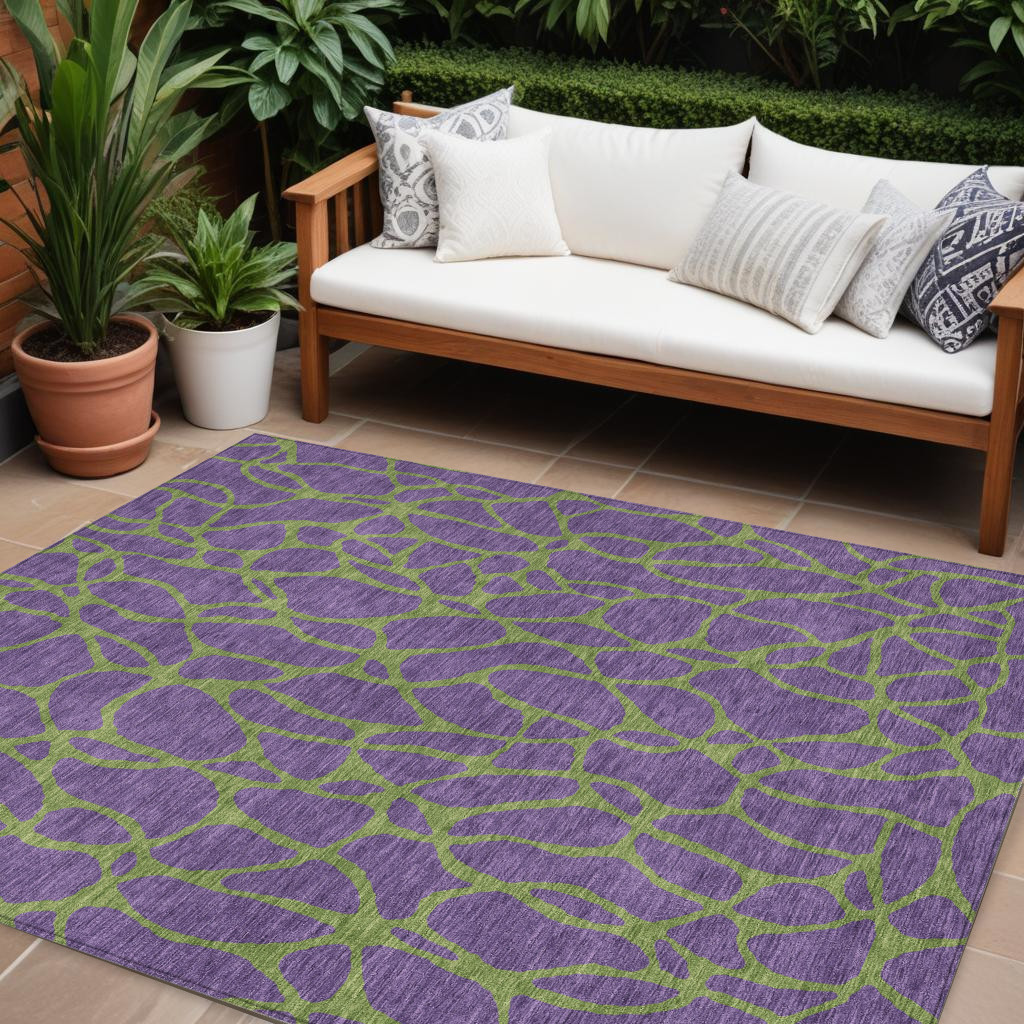 8' X 10' Purple And Green Geometric Washable Indoor Outdoor Area Rug-599235-1