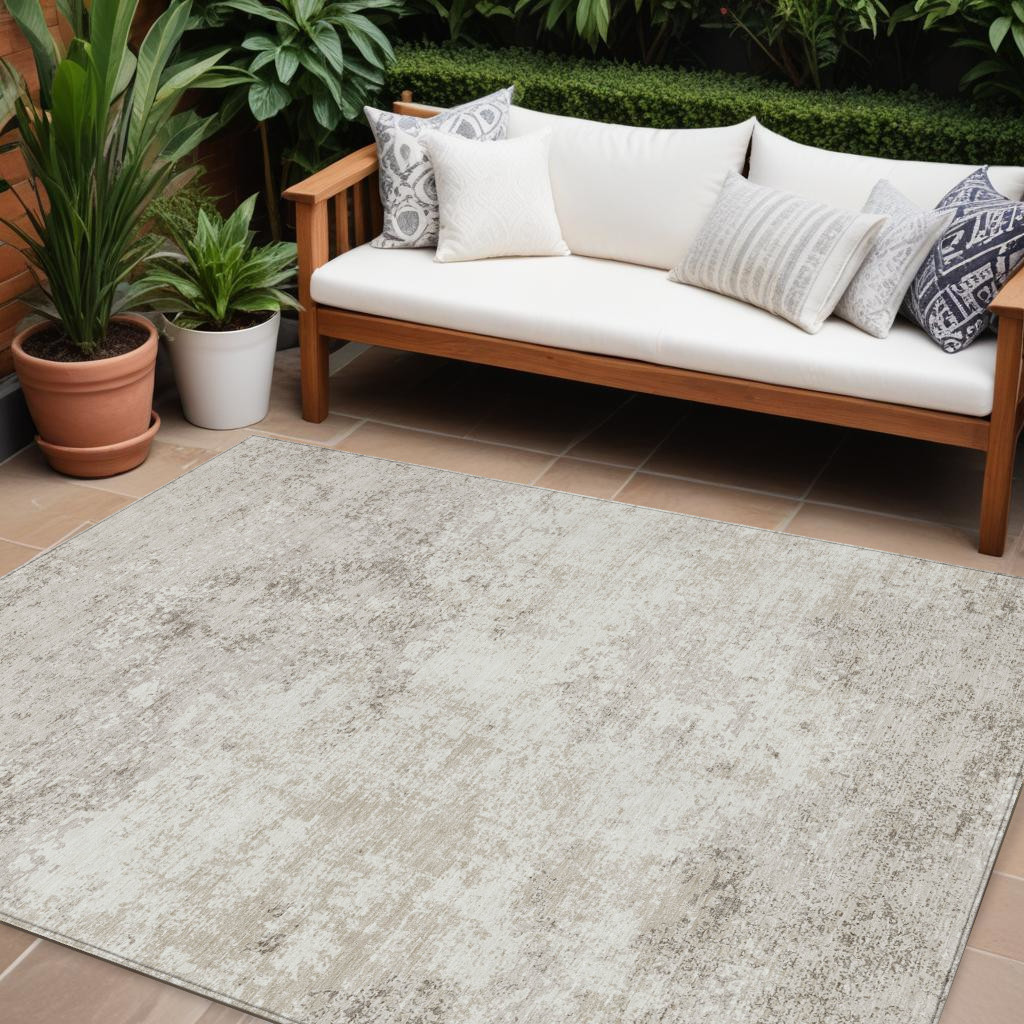 9' X 12' Ivory And Beige Abstract Washable Indoor Outdoor Area Rug-599506-1
