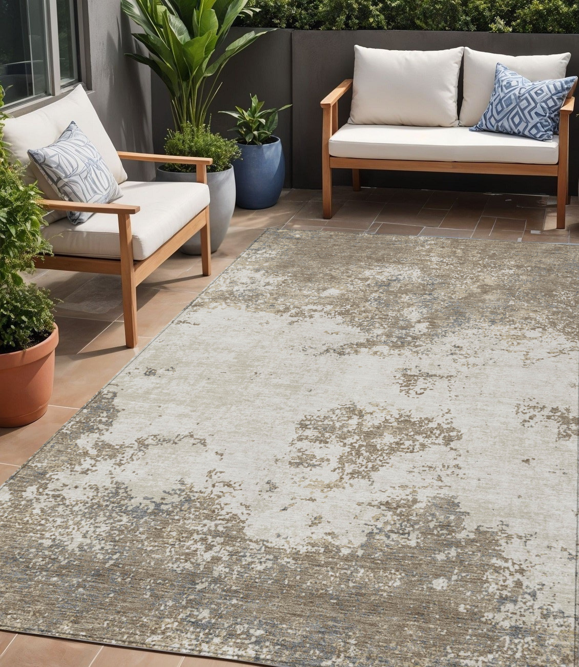 5' X 8' Taupe And Beige Abstract Washable Indoor Outdoor Area Rug-599527-1