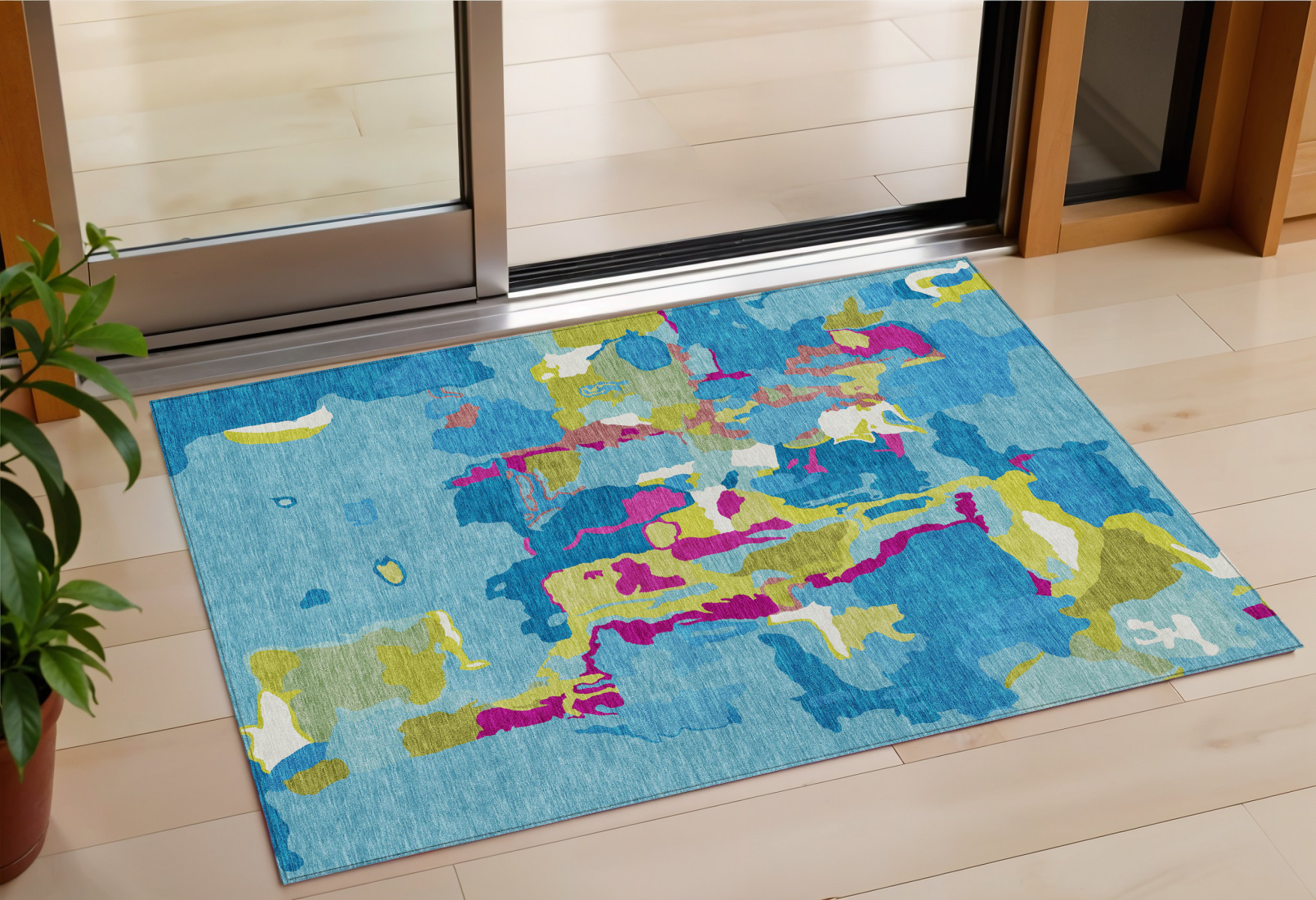 3' X 5' Aqua Green And Pink Abstract Washable Indoor Outdoor Area Rug-599532-1