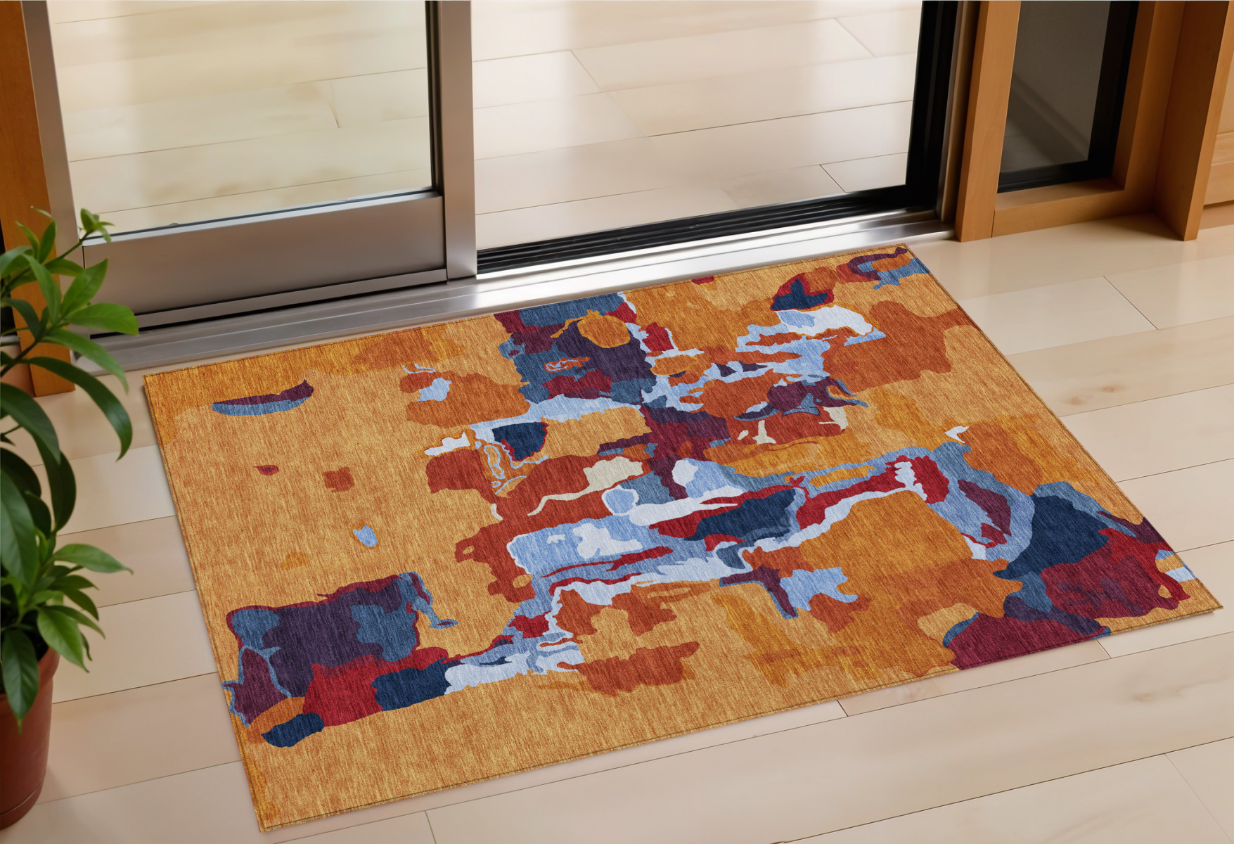 3' X 5' Copper Gray And Burgundy Abstract Washable Indoor Outdoor Area Rug-599550-1