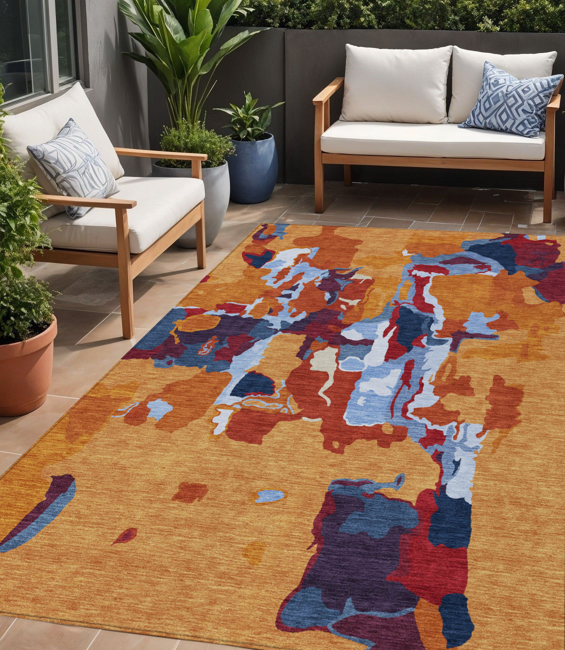 5' X 8' Copper Gray And Burgundy Abstract Washable Indoor Outdoor Area Rug-599551-1