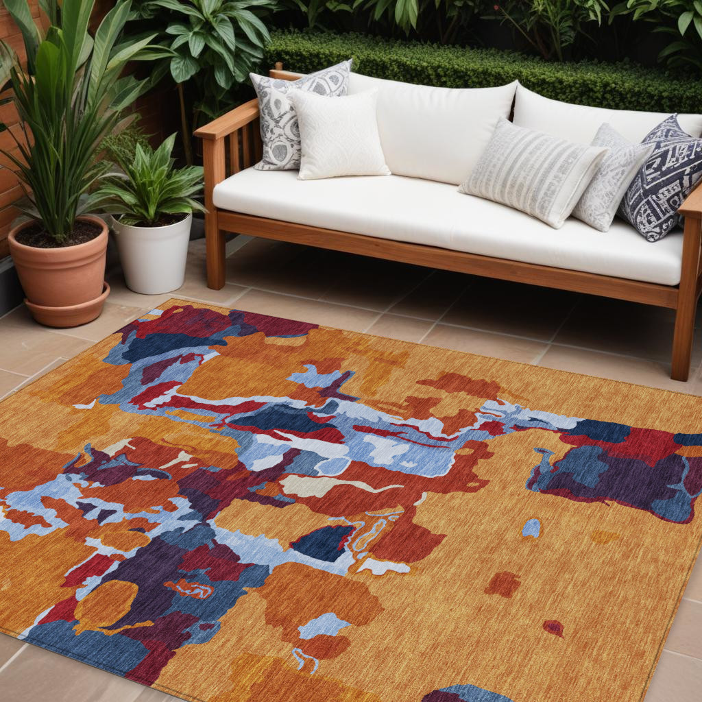 8' X 10' Copper Gray And Burgundy Abstract Washable Indoor Outdoor Area Rug-599553-1