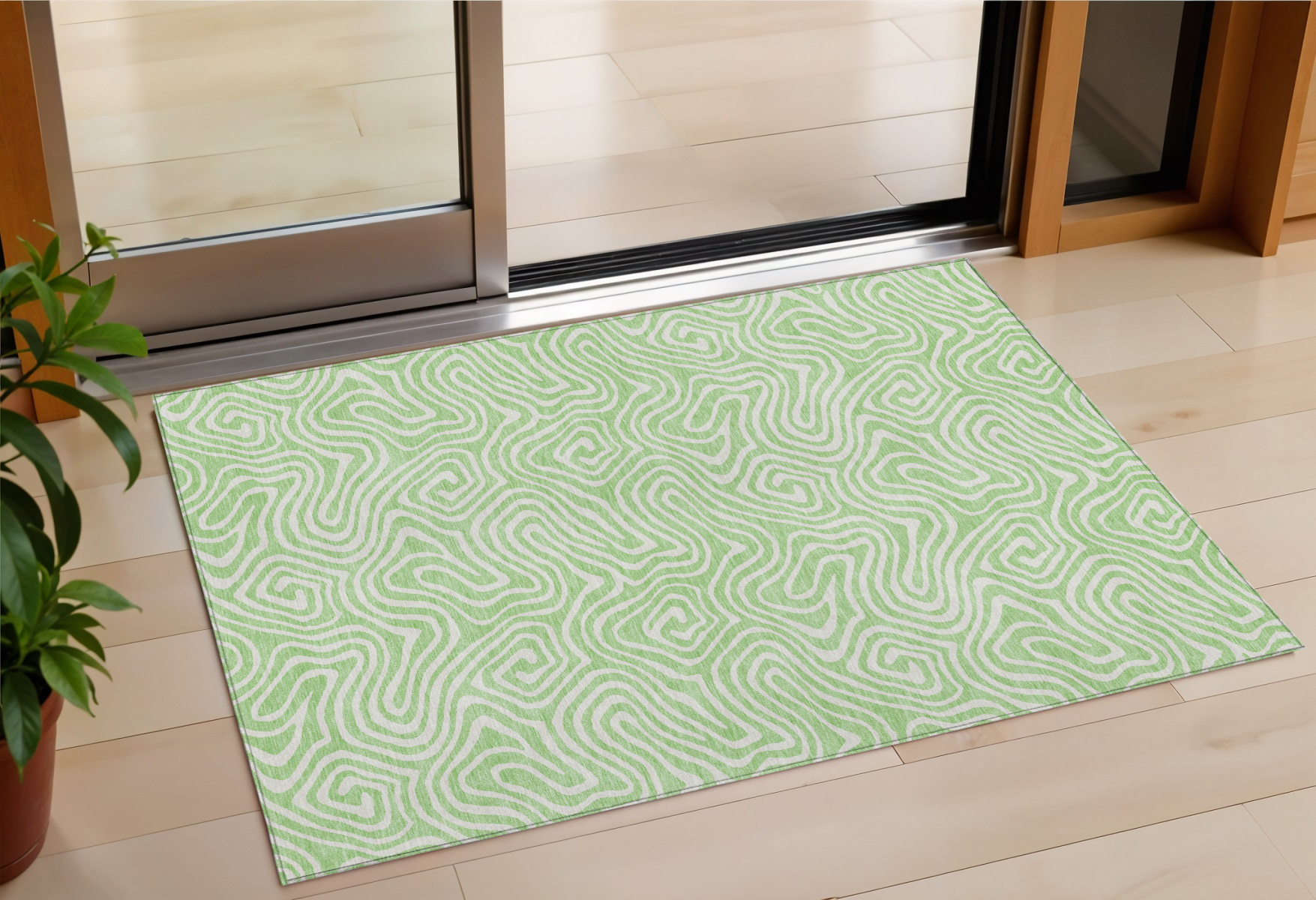 3' X 5' Mint Green And Ivory Abstract Washable Indoor Outdoor Area Rug-599736-1