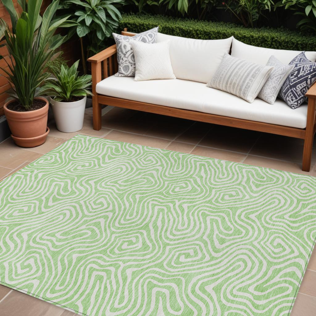 10' X 14' Mint Green And Ivory Abstract Washable Indoor Outdoor Area Rug-599741-1