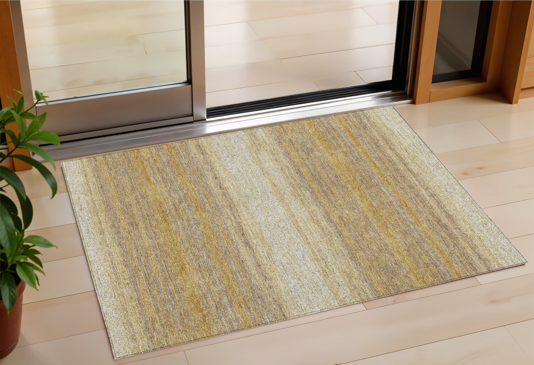 3' X 5' Gold And Beige Abstract Washable Indoor Outdoor Area Rug-599958-1