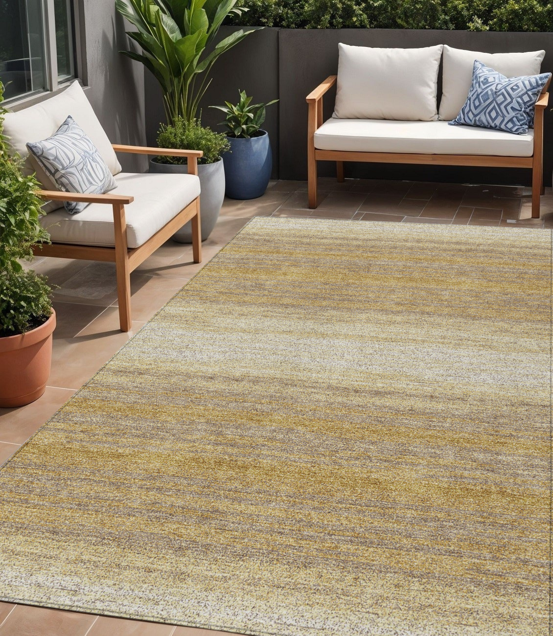 5' X 8' Gold And Beige Abstract Washable Indoor Outdoor Area Rug-599959-1