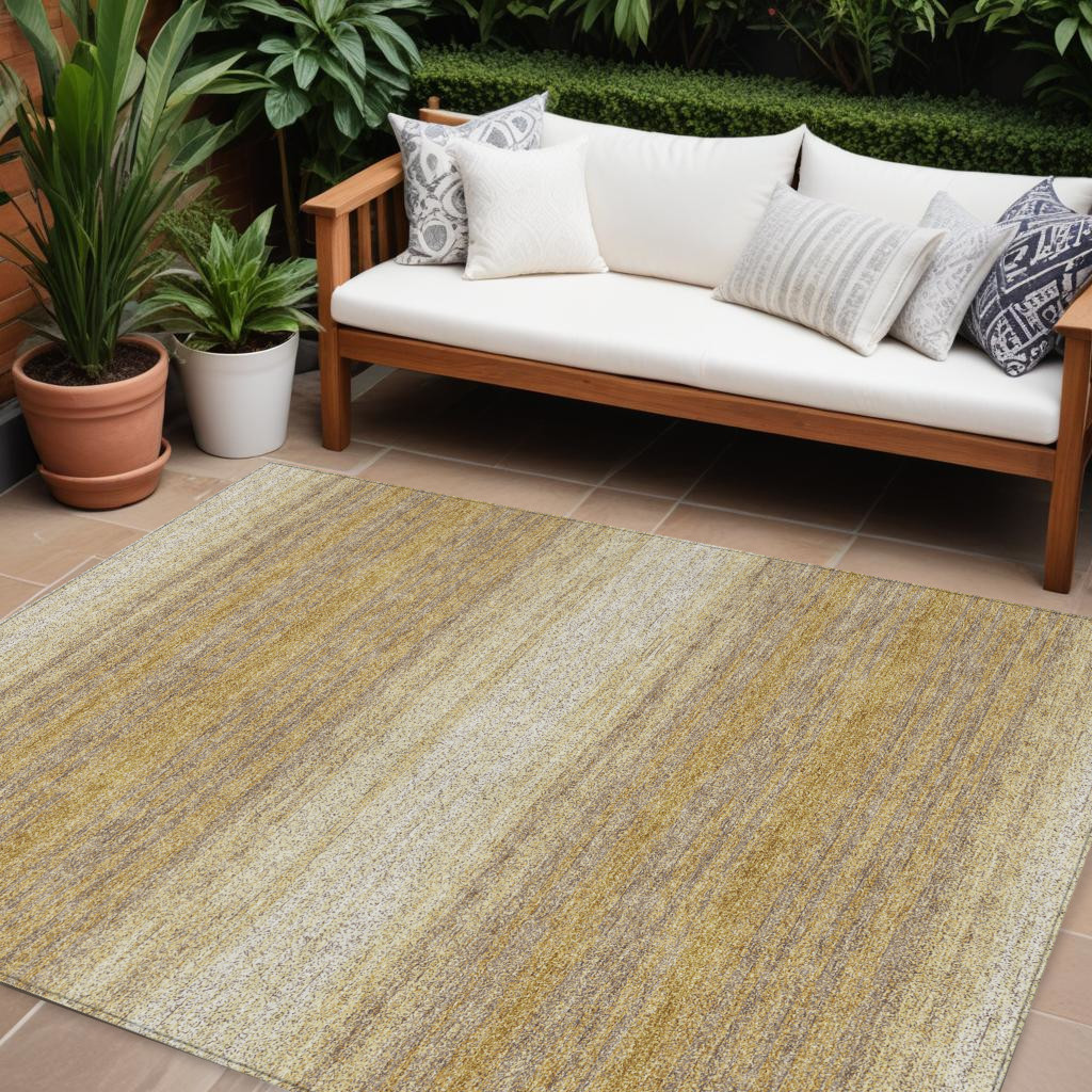 8' X 10' Gold And Beige Abstract Washable Indoor Outdoor Area Rug-599961-1