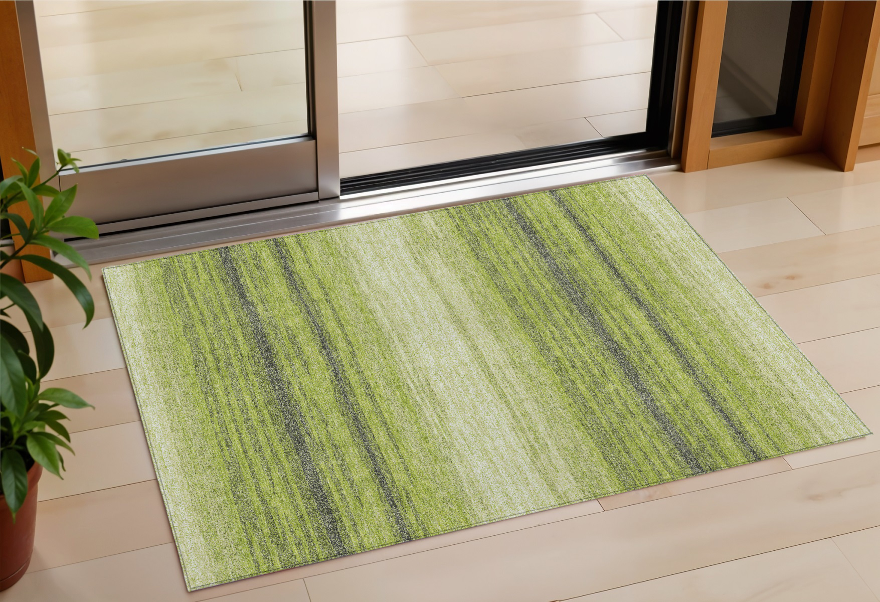 3' X 5' Lime Green Ivory And Black Abstract Washable Indoor Outdoor Area Rug-599976-1