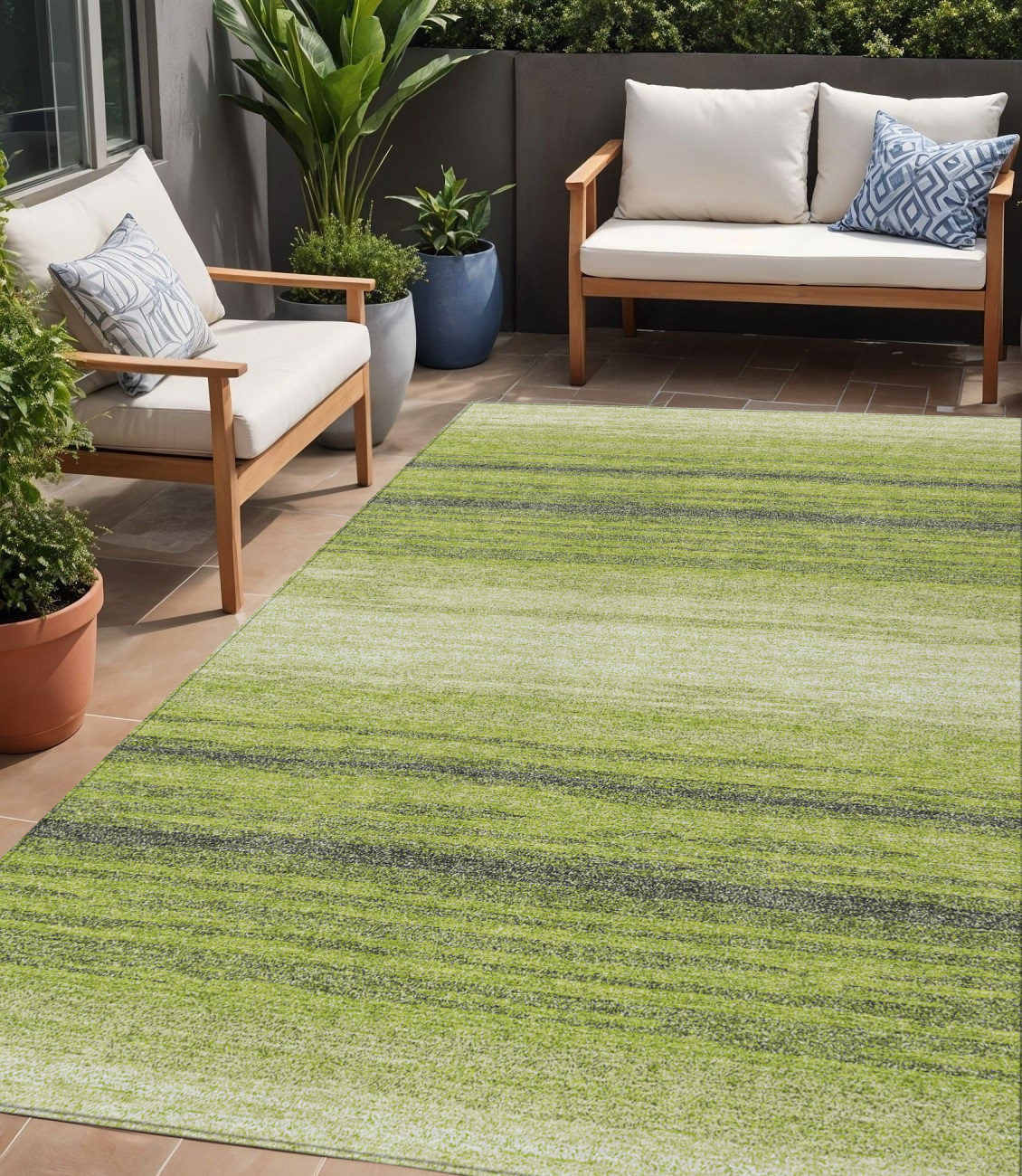 5' X 8' Lime Green Ivory And Black Abstract Washable Indoor Outdoor Area Rug-599977-1