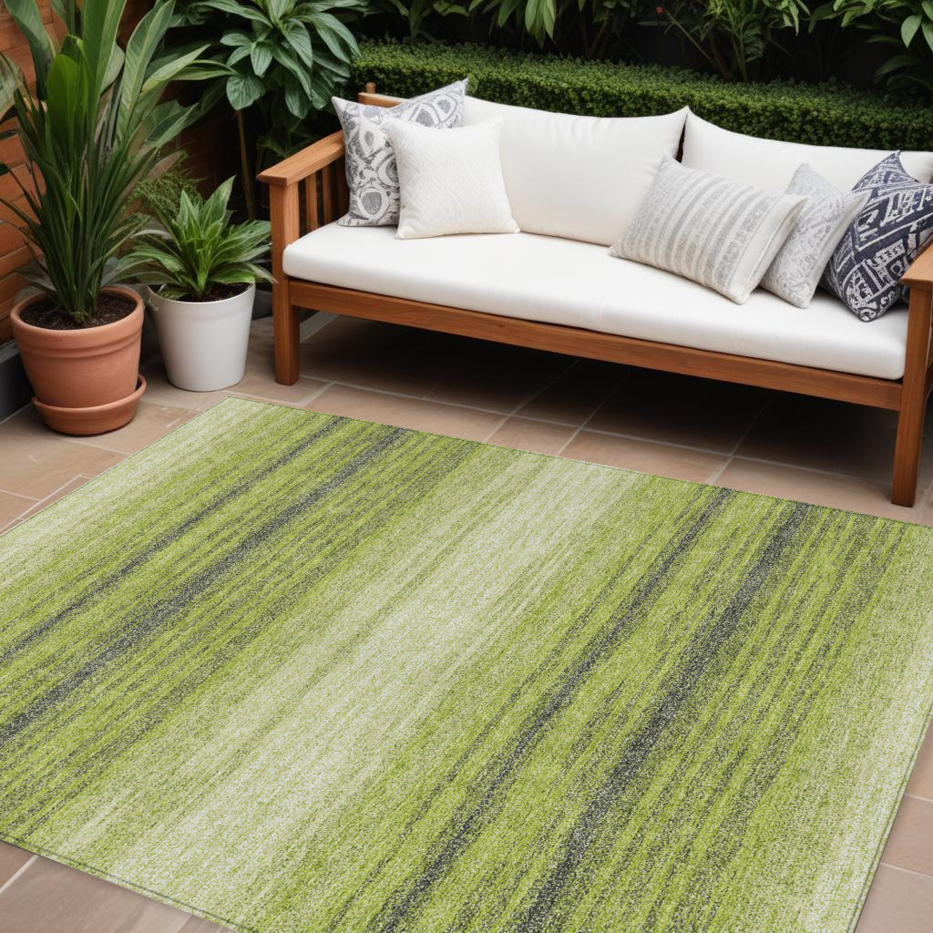 10' X 14' Lime Green Ivory And Black Abstract Washable Indoor Outdoor Area Rug-599981-1