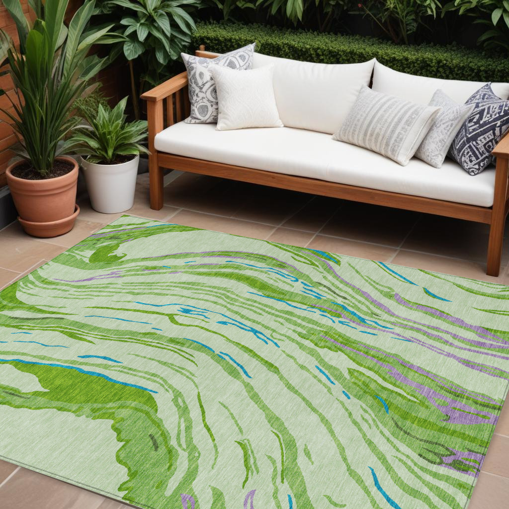 8' X 10' Green Teal Blue And Purple Abstract Washable Indoor Outdoor Area Rug-600231-1