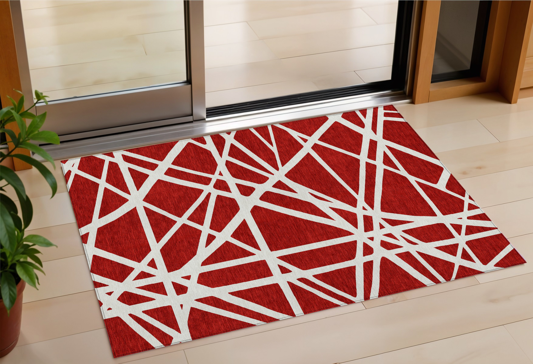 3' X 5' Red And Ivory Geometric Washable Indoor Outdoor Area Rug-600486-1