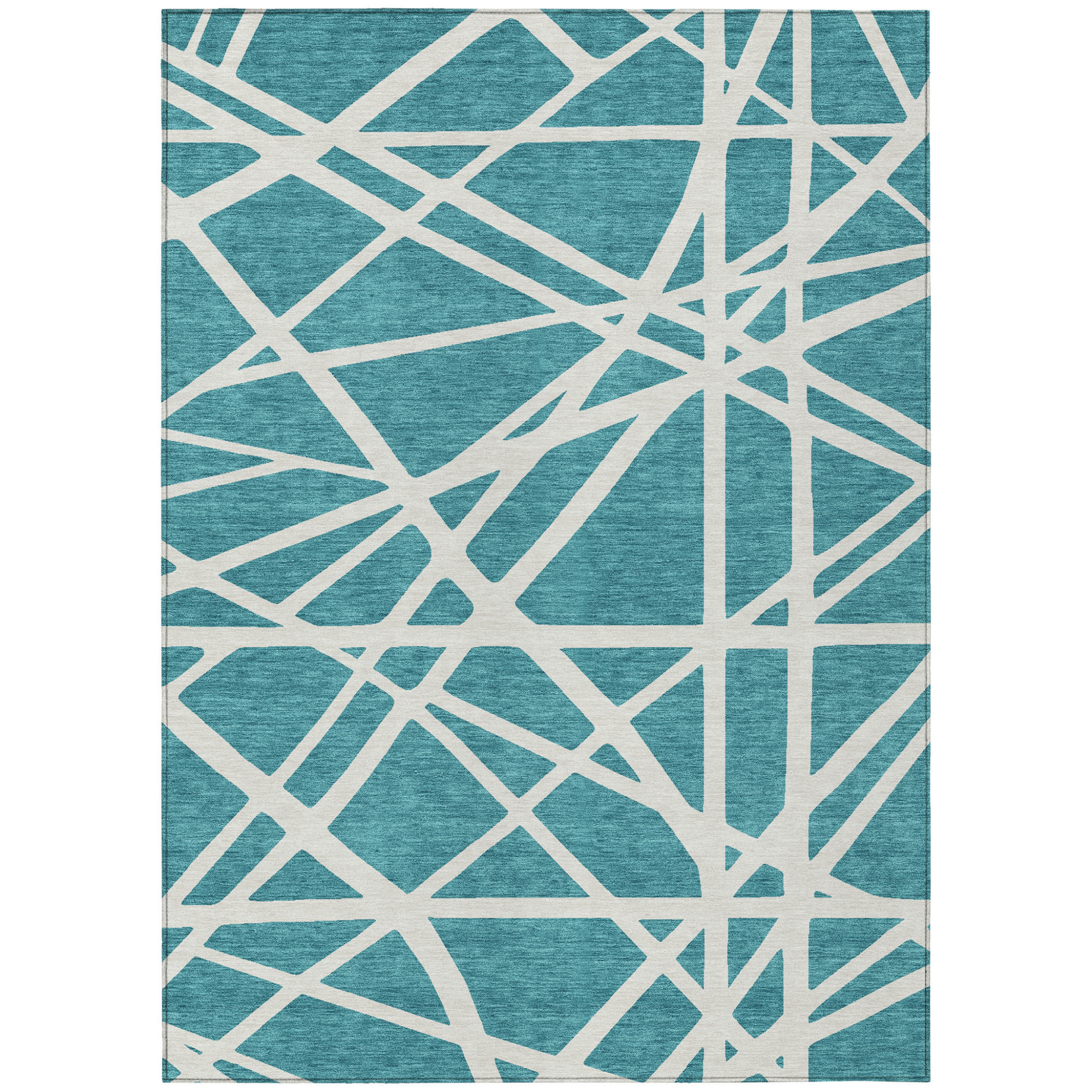8' X 10' Teal Blue And Ivory Geometric Washable Indoor Outdoor Area Rug-600495-1