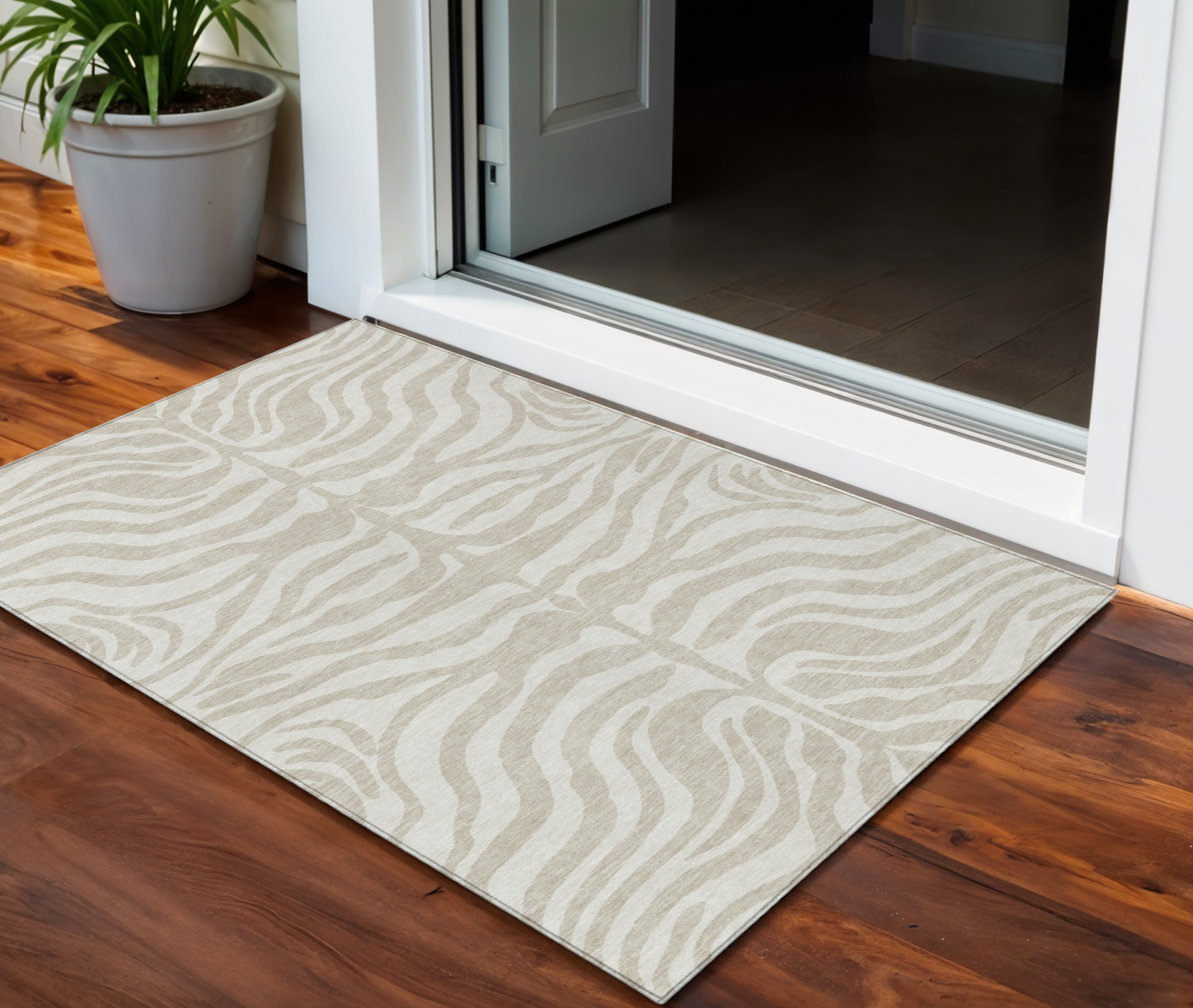 3' X 5' Beige And Tan Animal Print Washable Indoor Outdoor Area Rug-600582-1