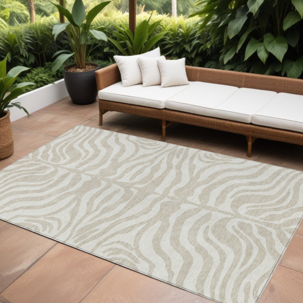 8' X 10' Beige And Tan Animal Print Washable Indoor Outdoor Area Rug-600585-1
