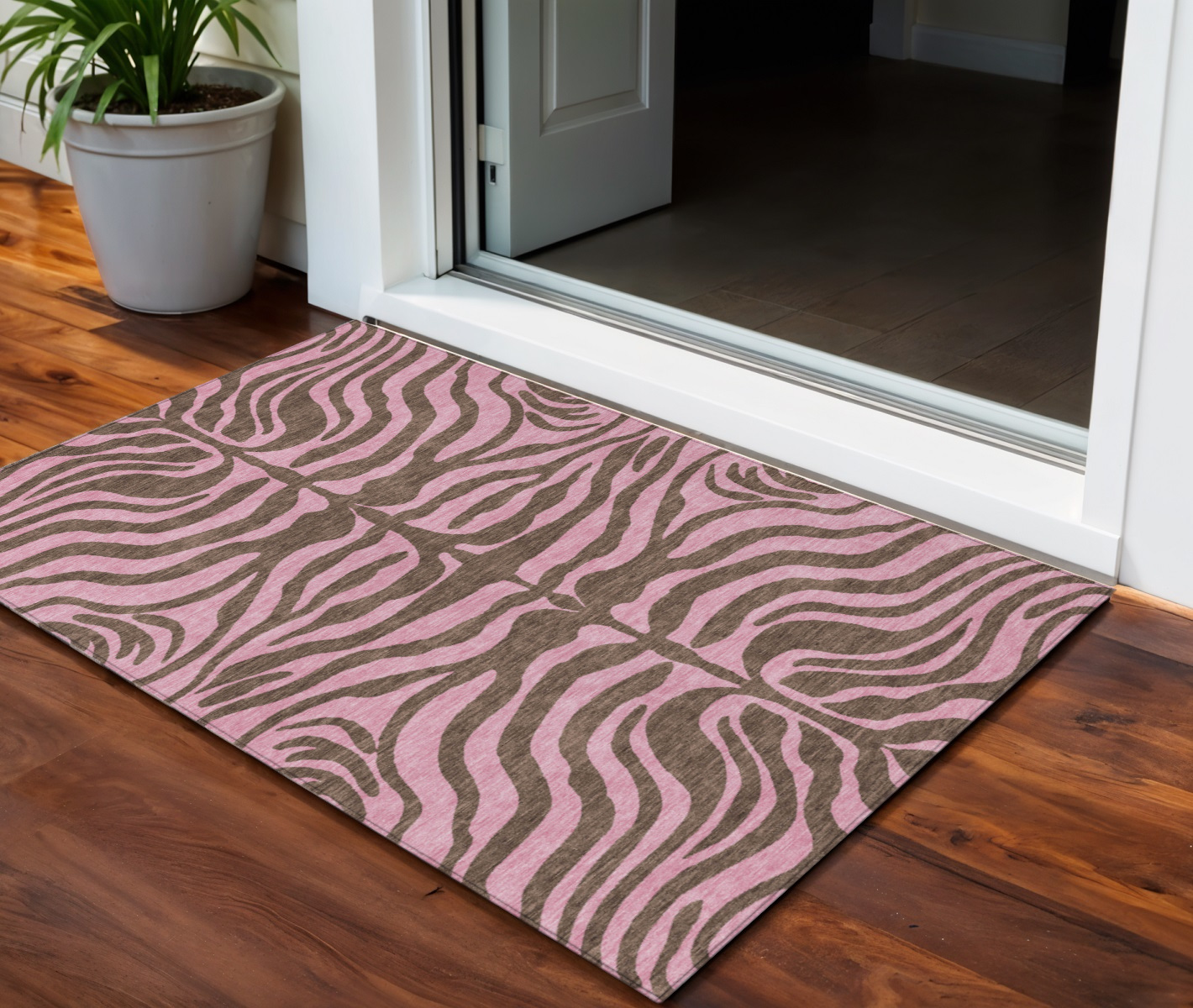 3' X 5' Brown And Pink Animal Print Washable Indoor Outdoor Area Rug-600666-1