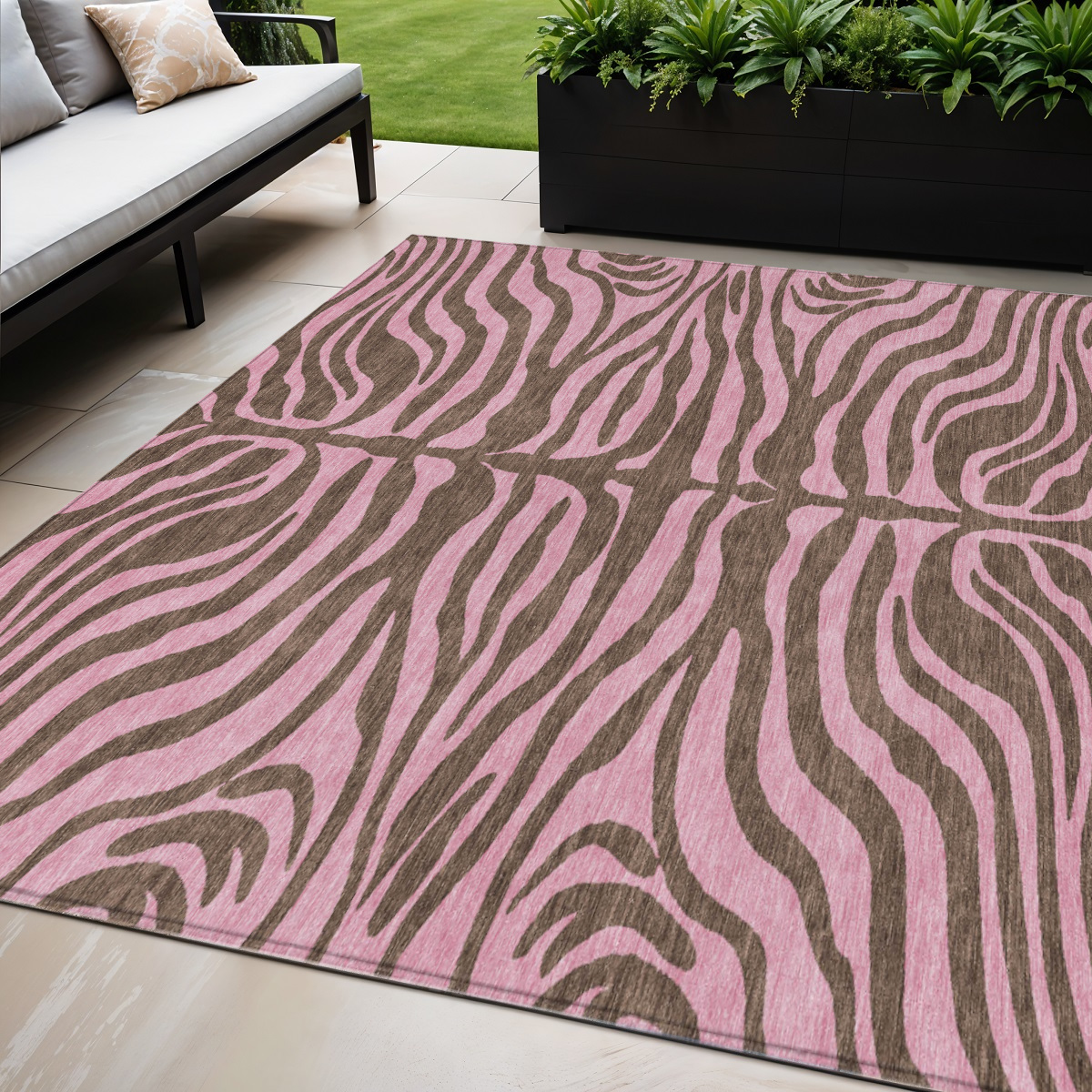 5' X 8' Brown And Pink Animal Print Washable Indoor Outdoor Area Rug-600667-1