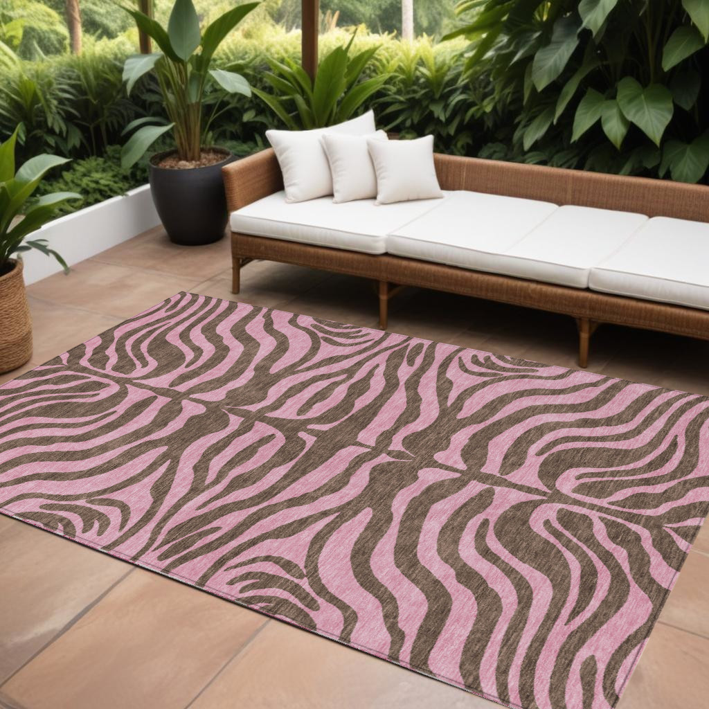 9' X 12' Brown And Pink Animal Print Washable Indoor Outdoor Area Rug-600670-1